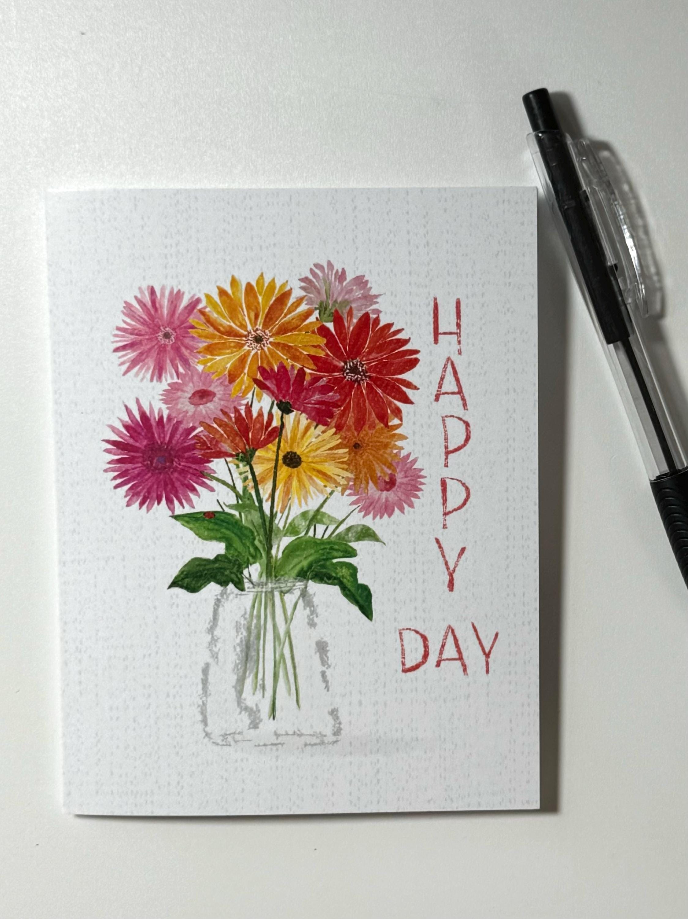 Watercolor Gerbera Daisy Card: Friendship, Inspiration, Happy Day