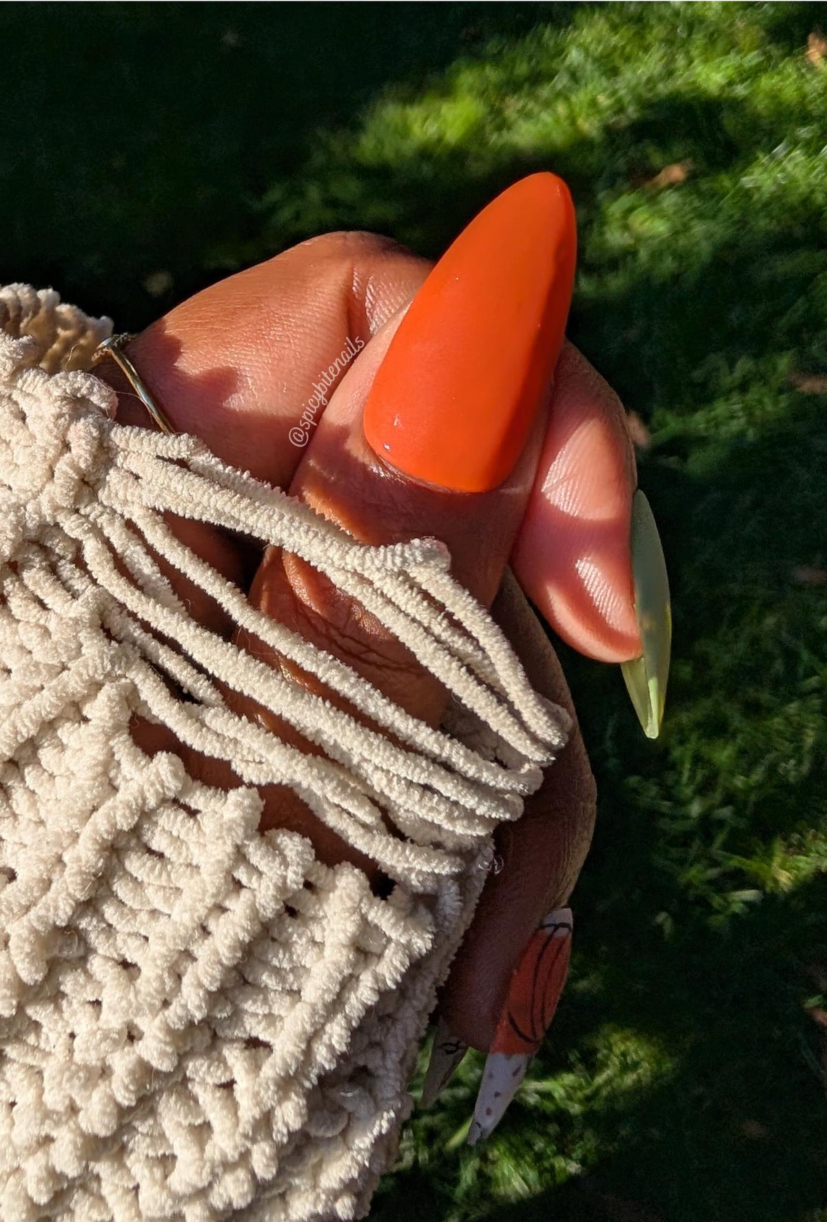Pumpkin Patch - Orange, Grass Green and Speckled White Minimalist Fall False Press-On Nail Extensions 10pcs