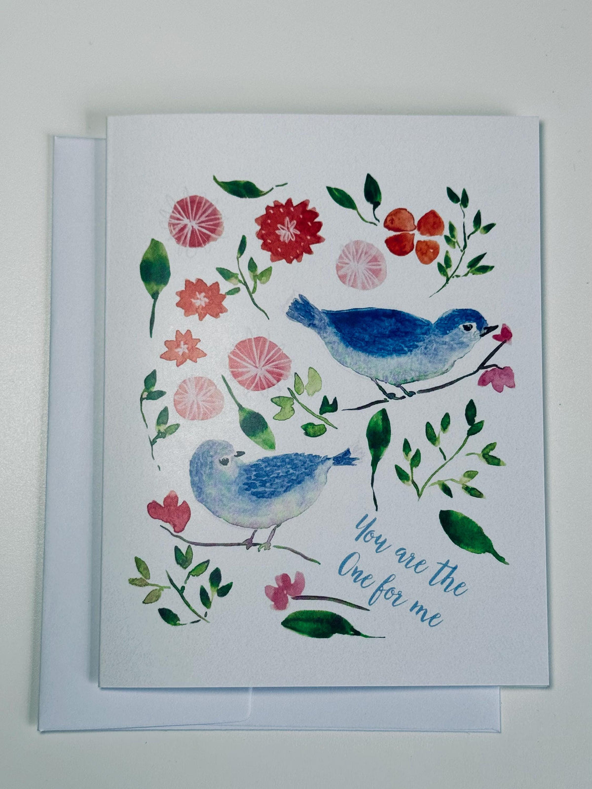 Blue Birds Watercolor Greeting Card: Romantic Sweetheart Gift