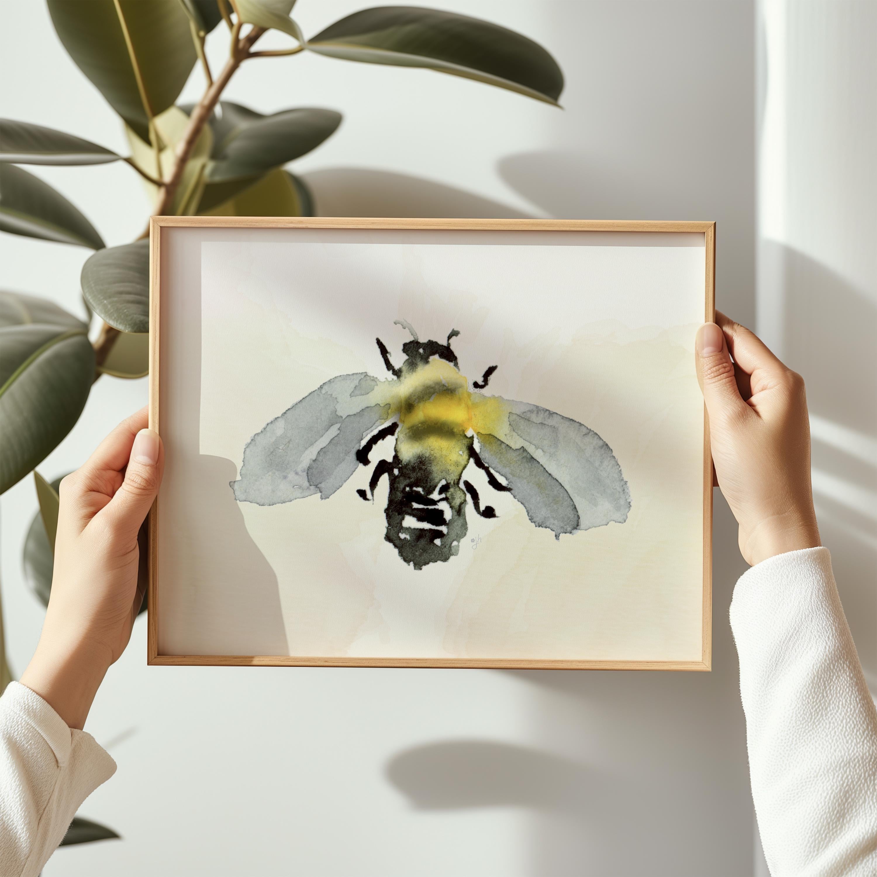 Watercolor Bee Art Print: Honeybee Painting, Unframed