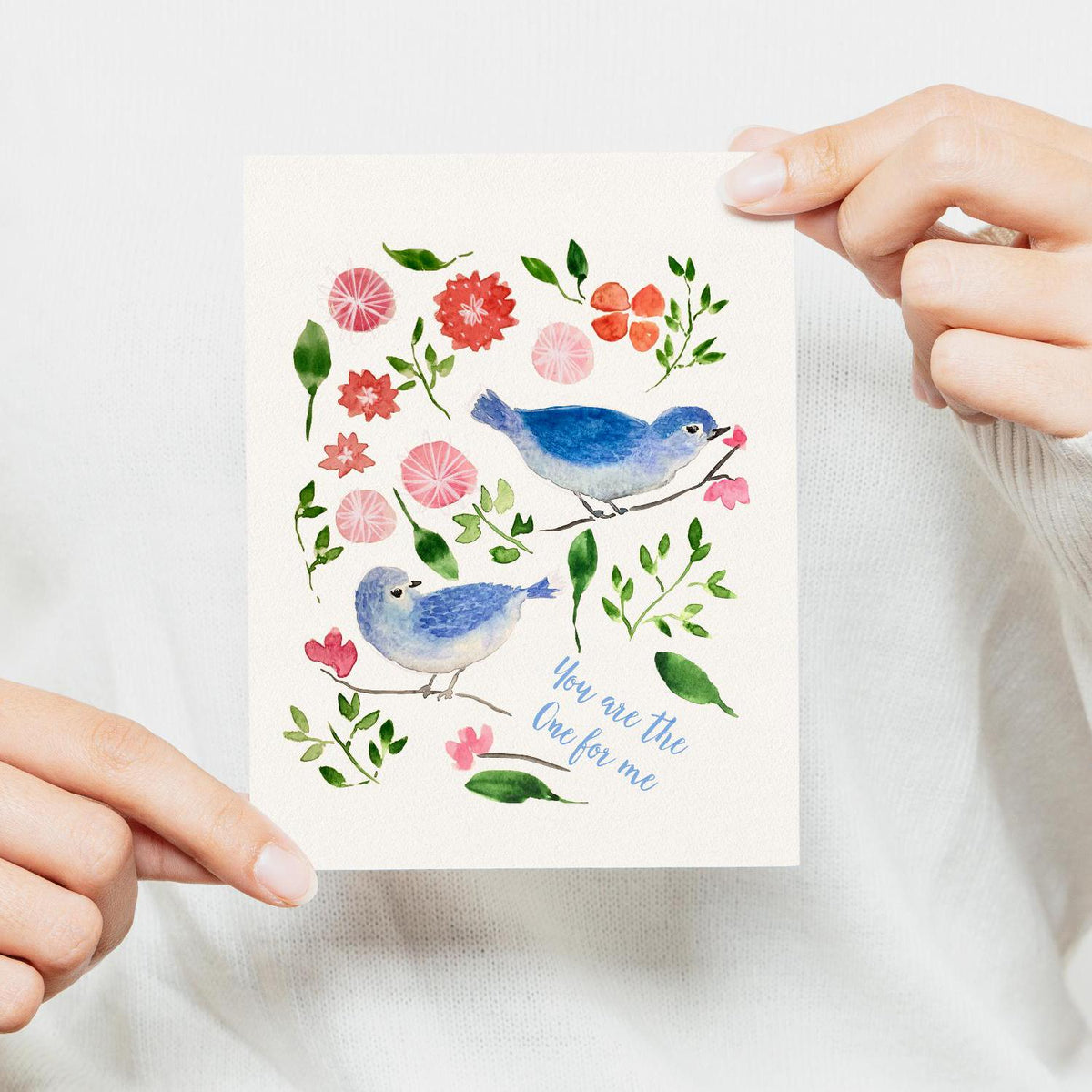 Blue Birds Watercolor Greeting Card: Romantic Sweetheart Gift
