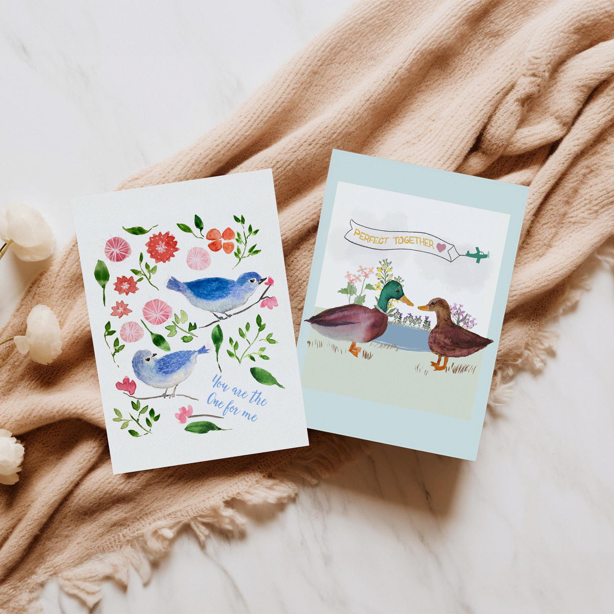 Blue Birds Watercolor Greeting Card: Romantic Sweetheart Gift