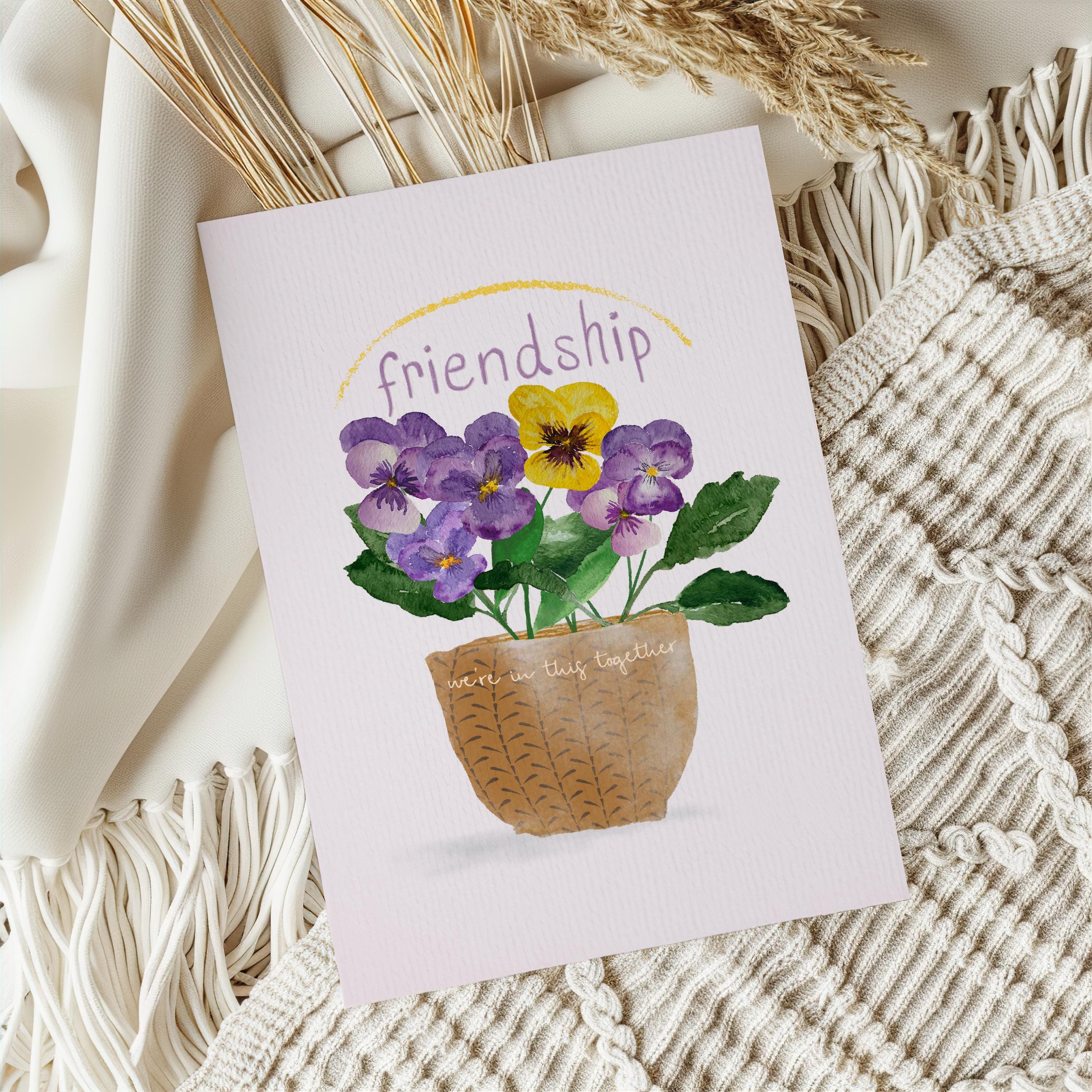 Watercolor Violets Friendship Card: Hand-Painted Blank Greeting