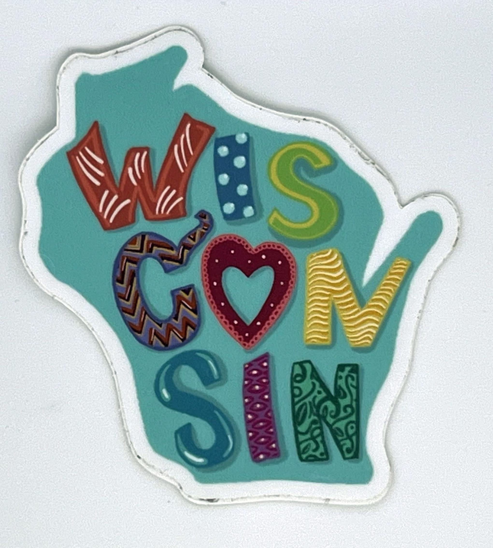 Wisconsin Map Sticker | Hand-Lettered State Pride Vinyl Decal (Waterproof)