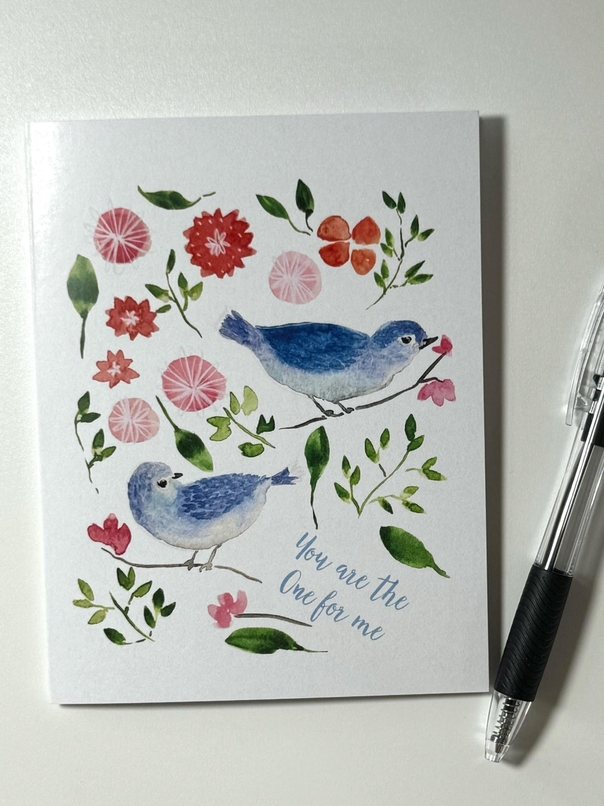 Blue Birds Watercolor Greeting Card: Romantic Sweetheart Gift