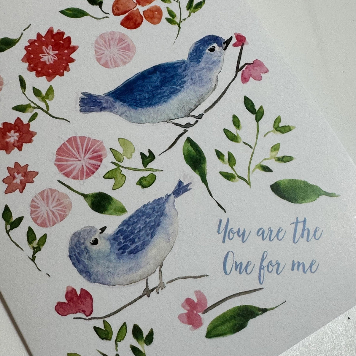 Blue Birds Watercolor Greeting Card: Romantic Sweetheart Gift