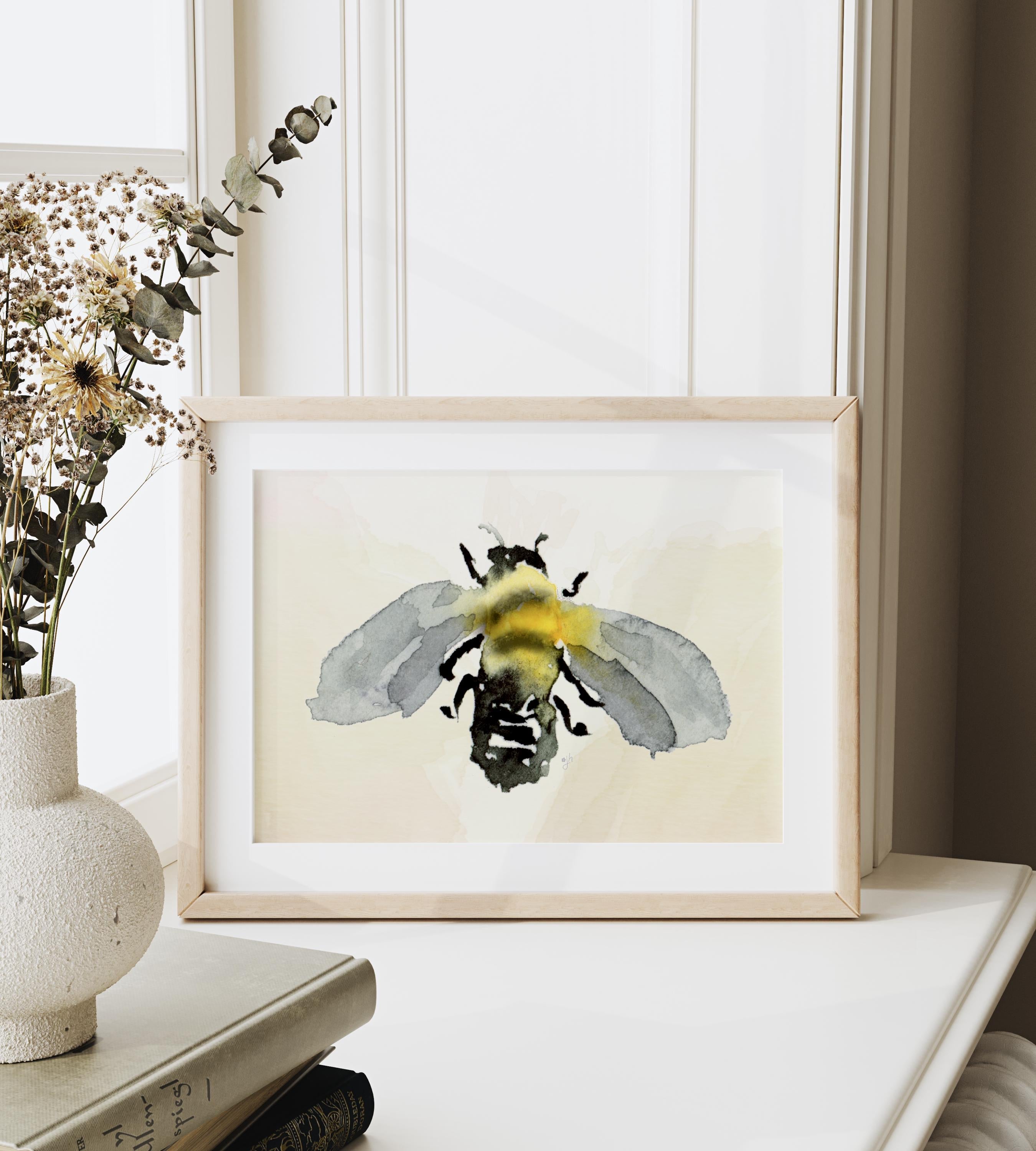 Watercolor Bee Art Print: Honeybee Painting, Unframed