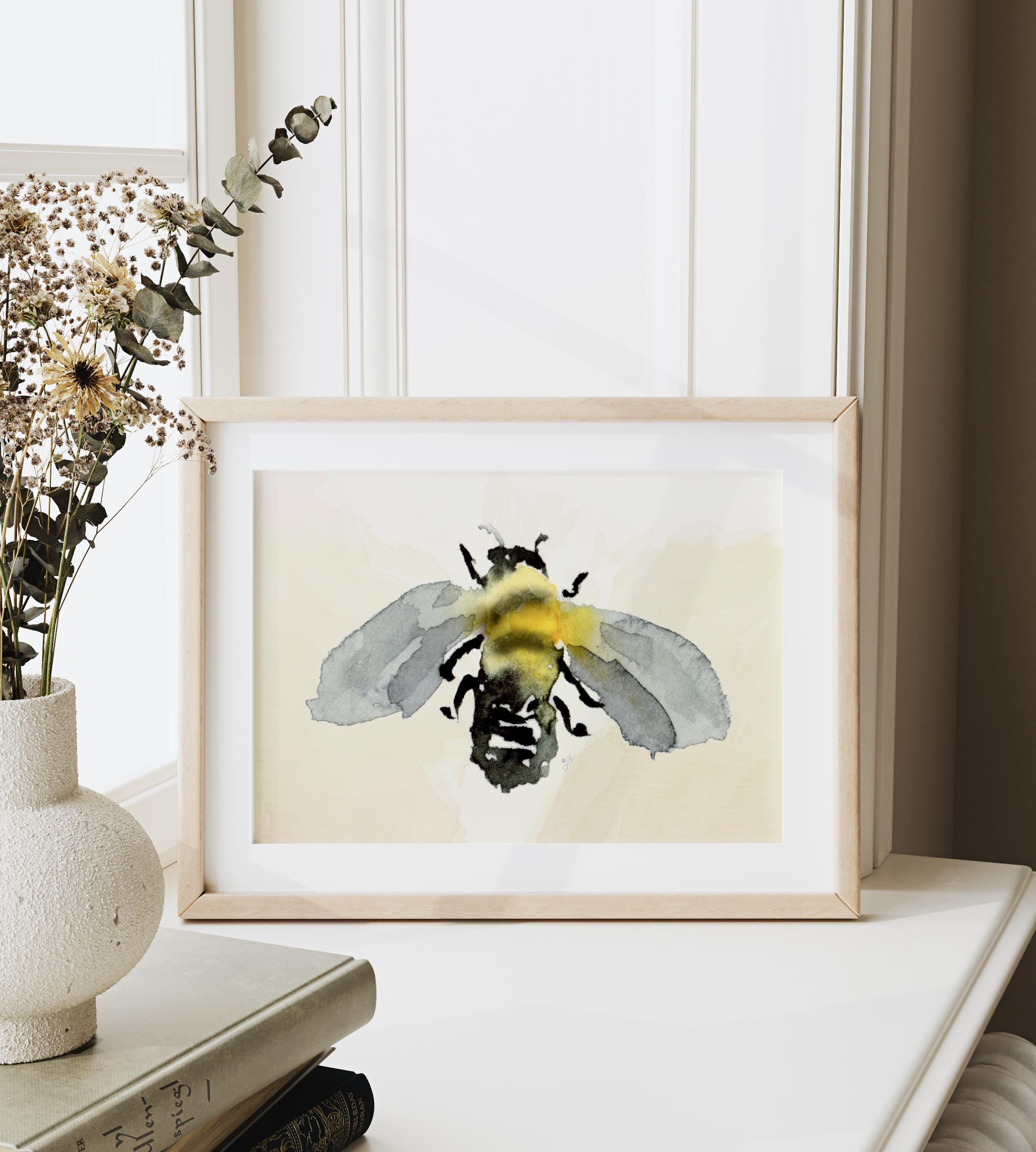 Watercolor Bee Art Print: Honeybee Painting, Unframed