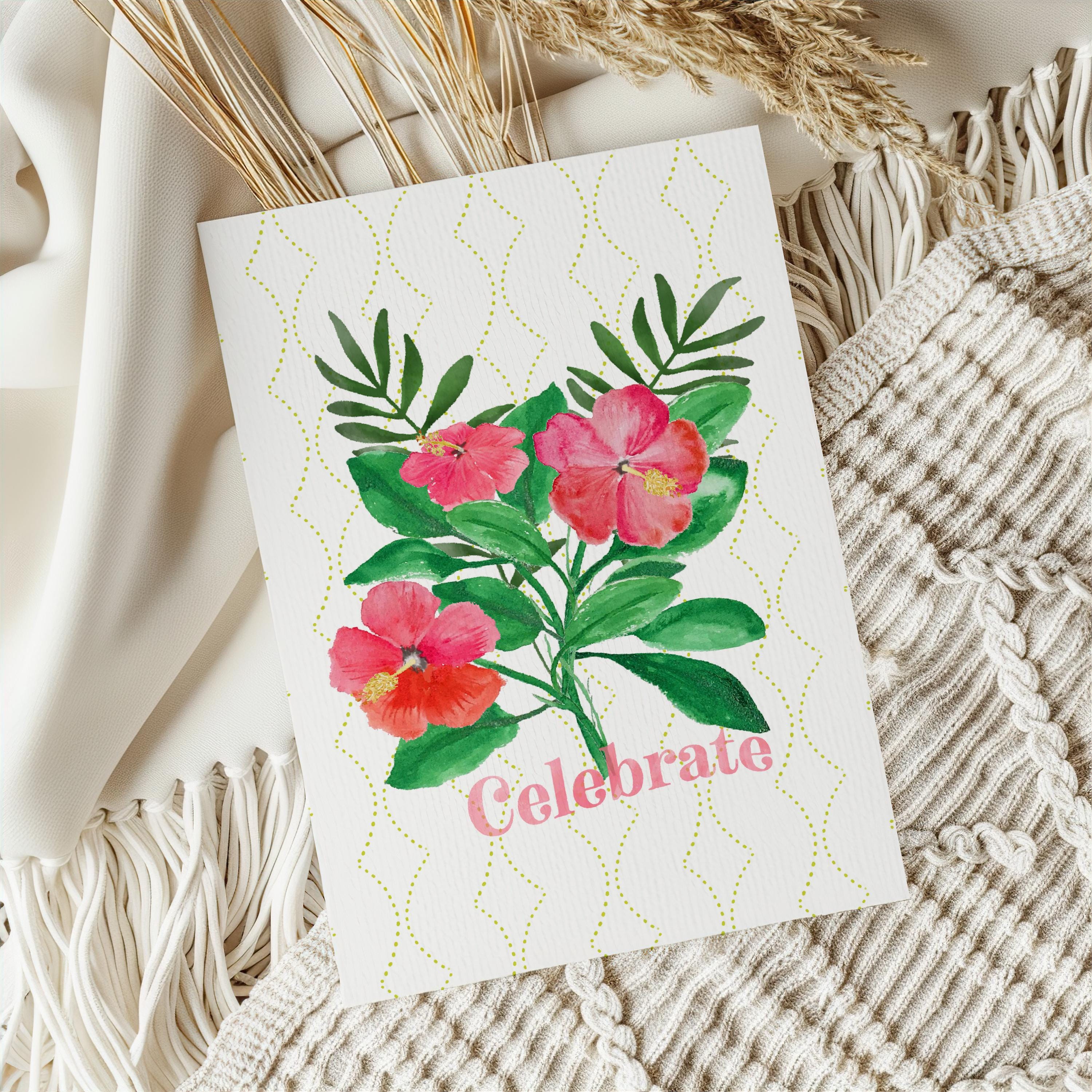 Watercolor Hibiscus Bouquet Card - Friendship, Love, Family