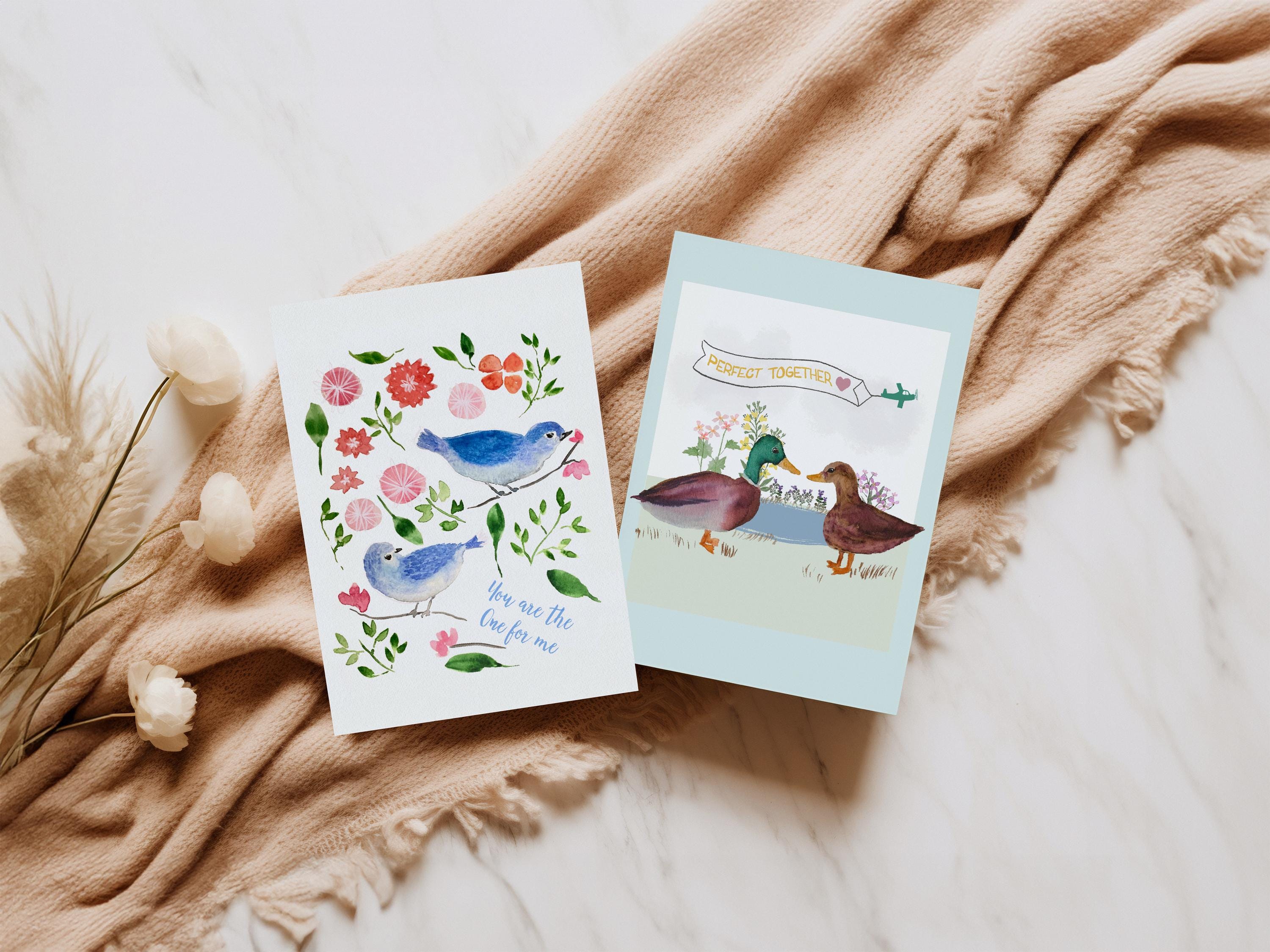 Mallard Ducks Anniversary Card, Watercolor Couple, Blank Greeting Card, Show your love