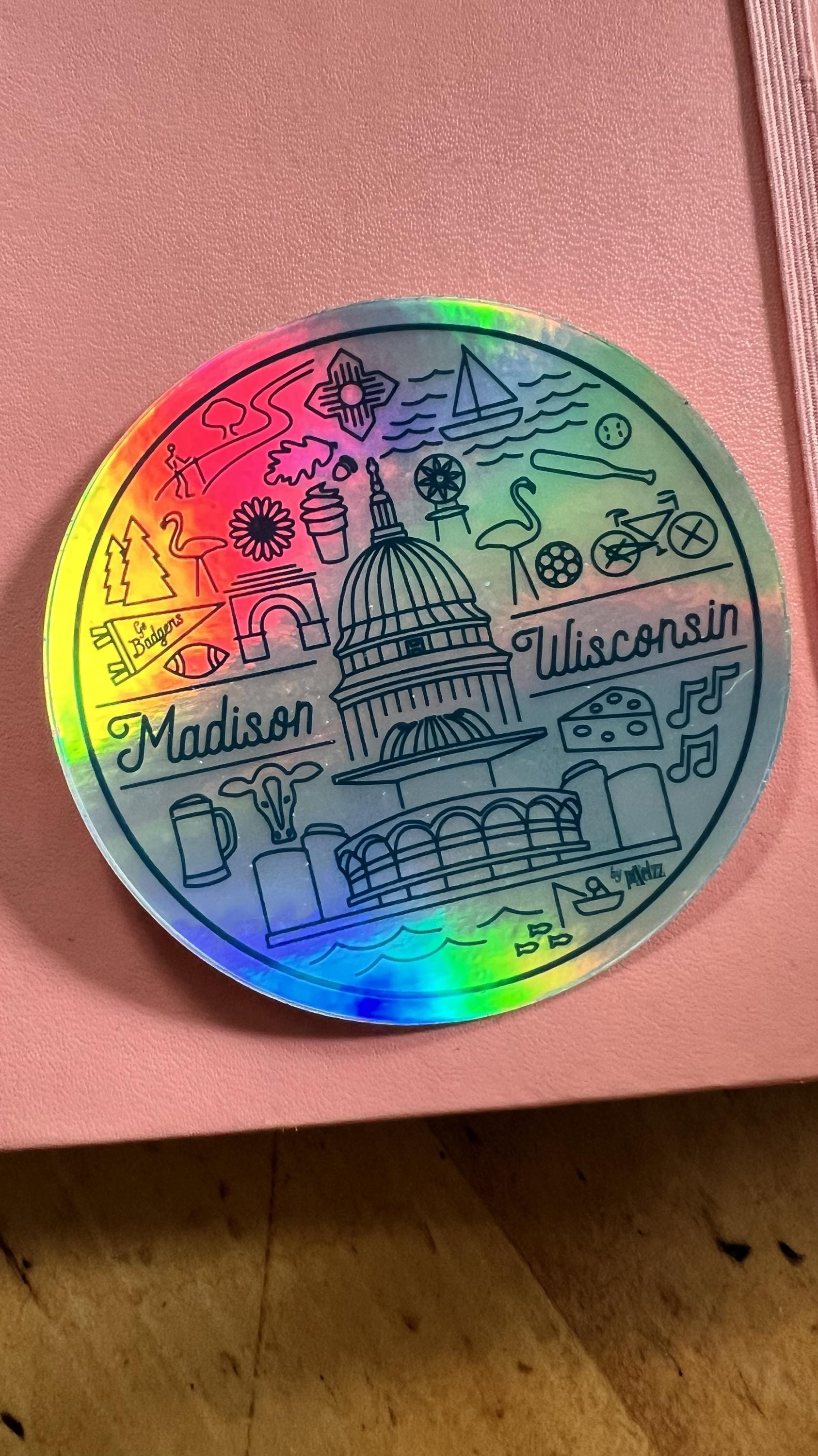Madison Wisconsin Holographic Sticker | Rainbow Iridescent City Art | WI Isthmus Skyline Decal