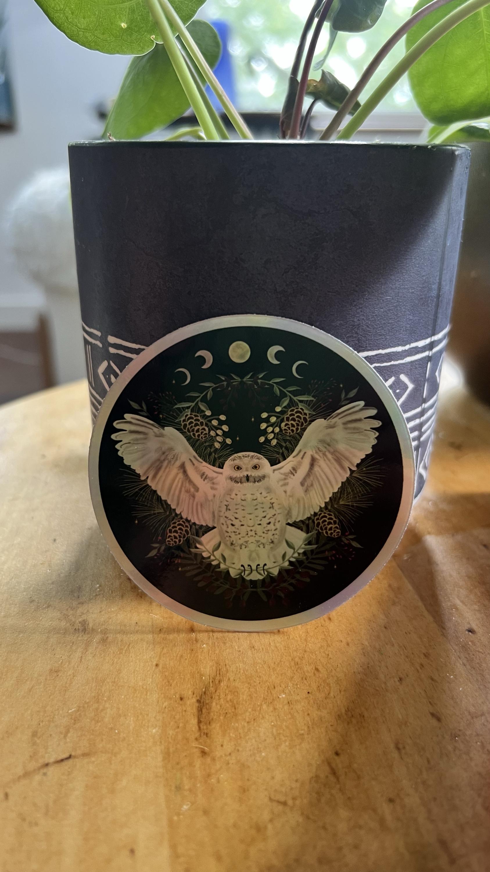 Holographic Snowy Owl Moon Phase Sticker | Celestial Lunar Cycle Art (3" Die-Cut)