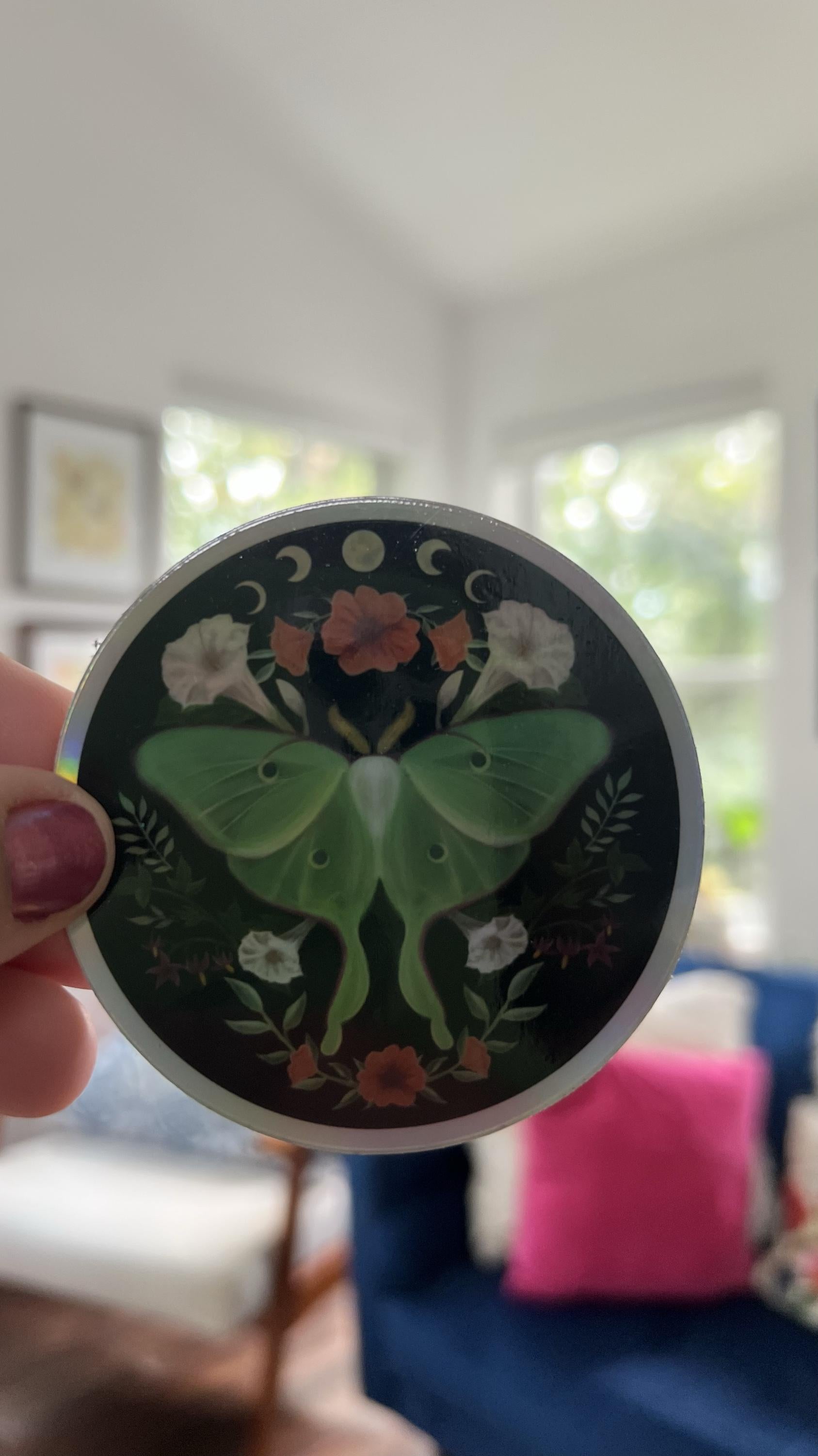 Holographic Luna Moth Sticker | Moon Phase Celestial Vinyl Decal (3 Inch)