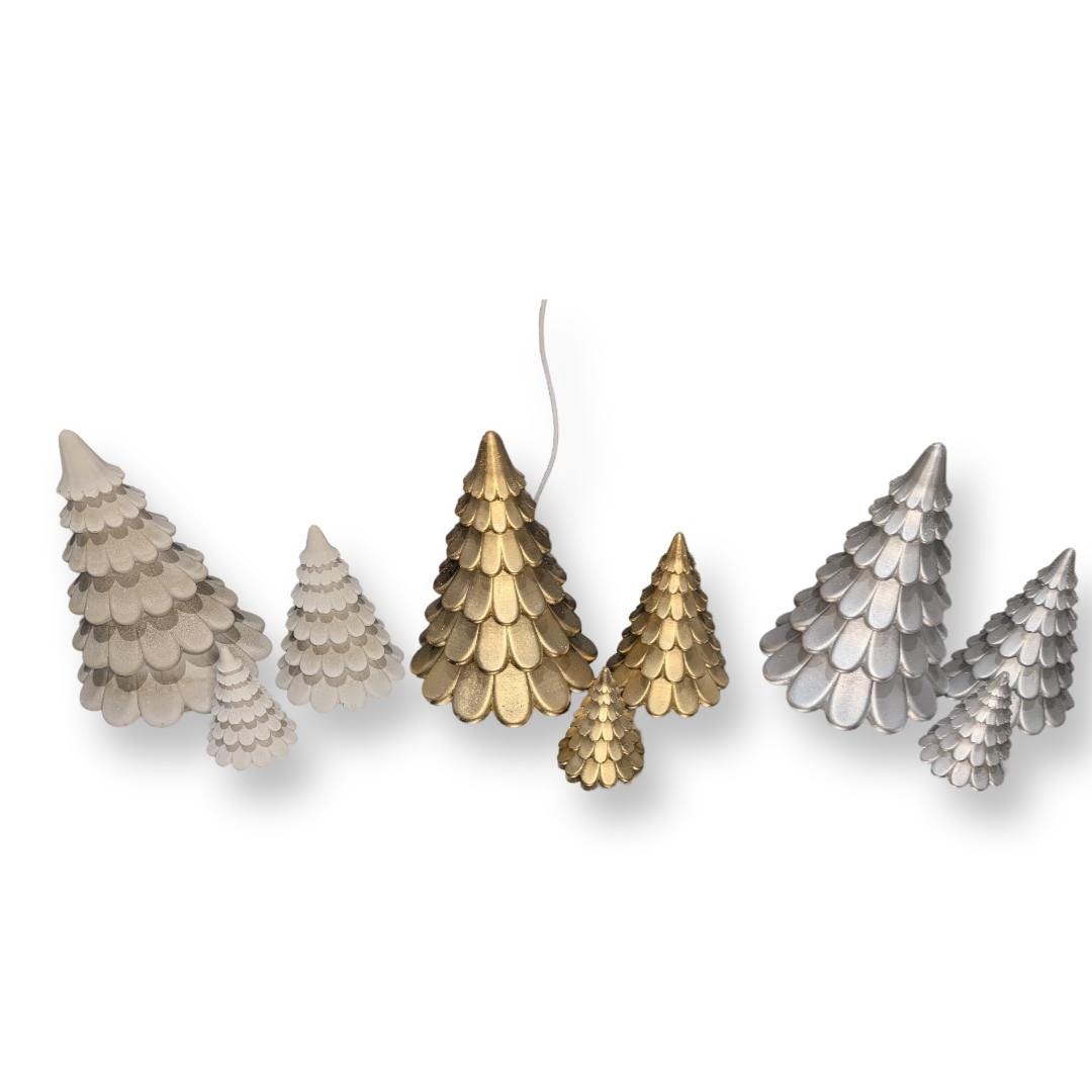 Concrete Christmas Trees, Modern Holiday Decor, Minimalist Christmas Decorations, Cement Tree Set, Gold Silver Natural Concrete, 4" 6" 8"