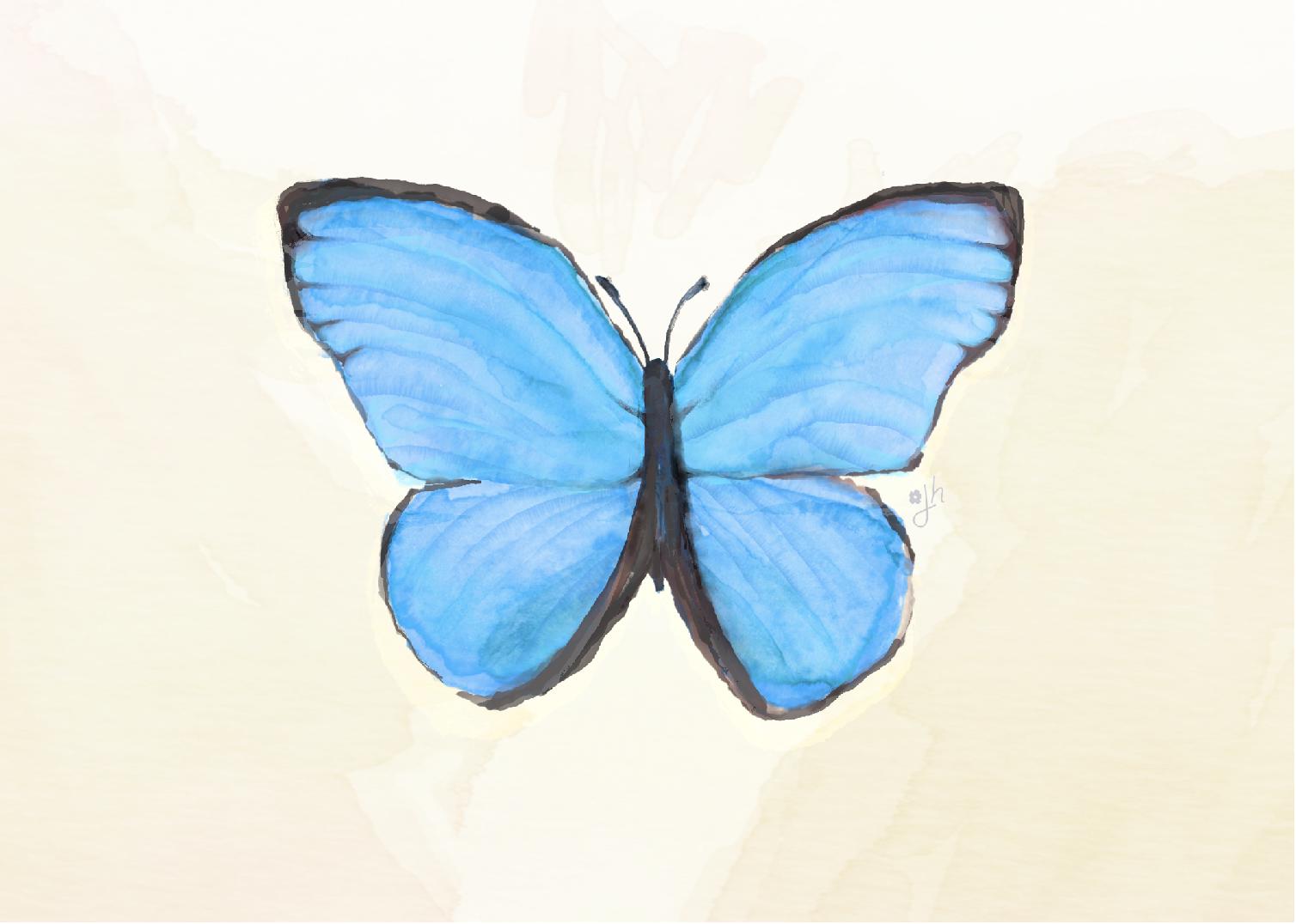 Blue Morpho Butterfly Watercolor Art Print: Bright Hand-Painted Design