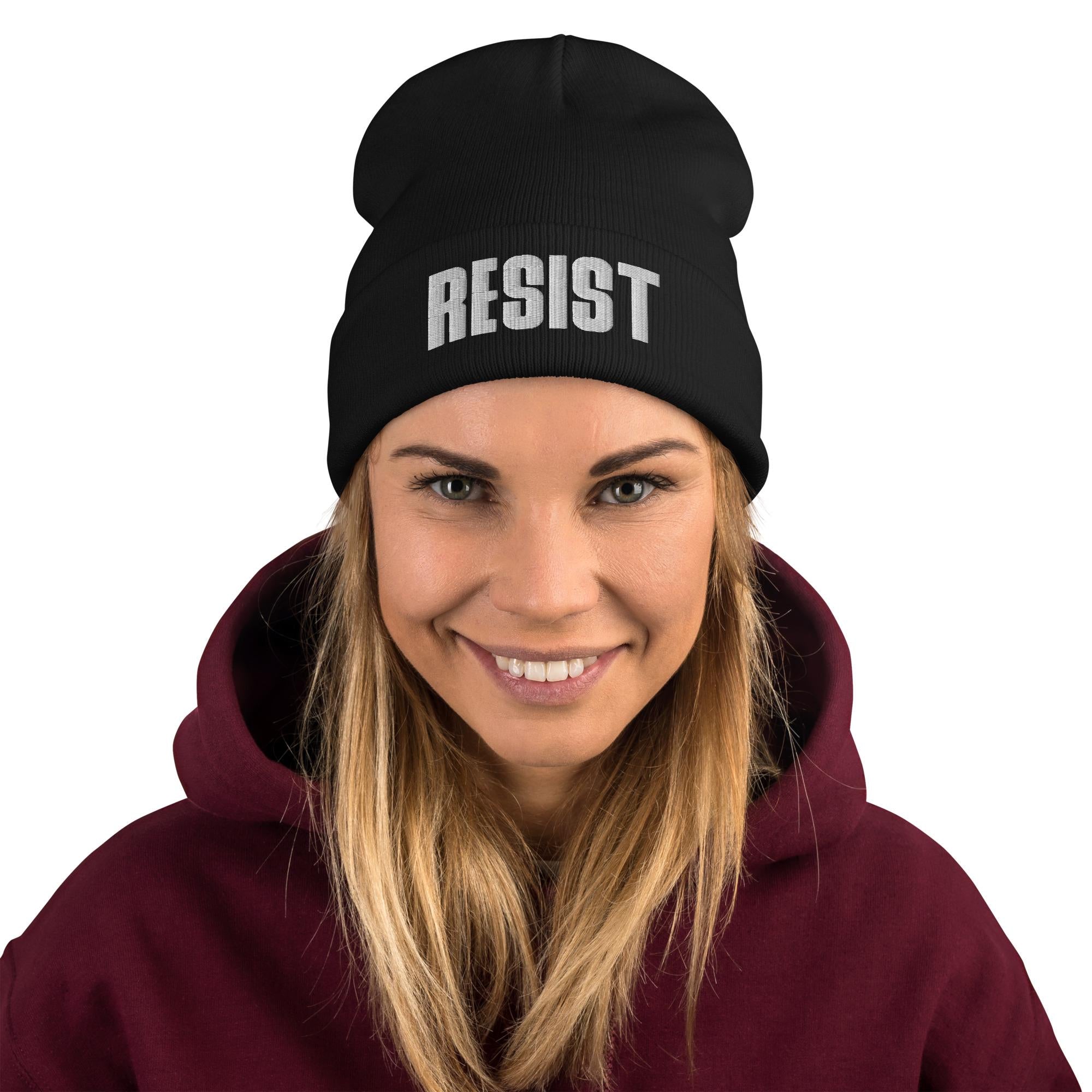 Resist Embroidered Beanie