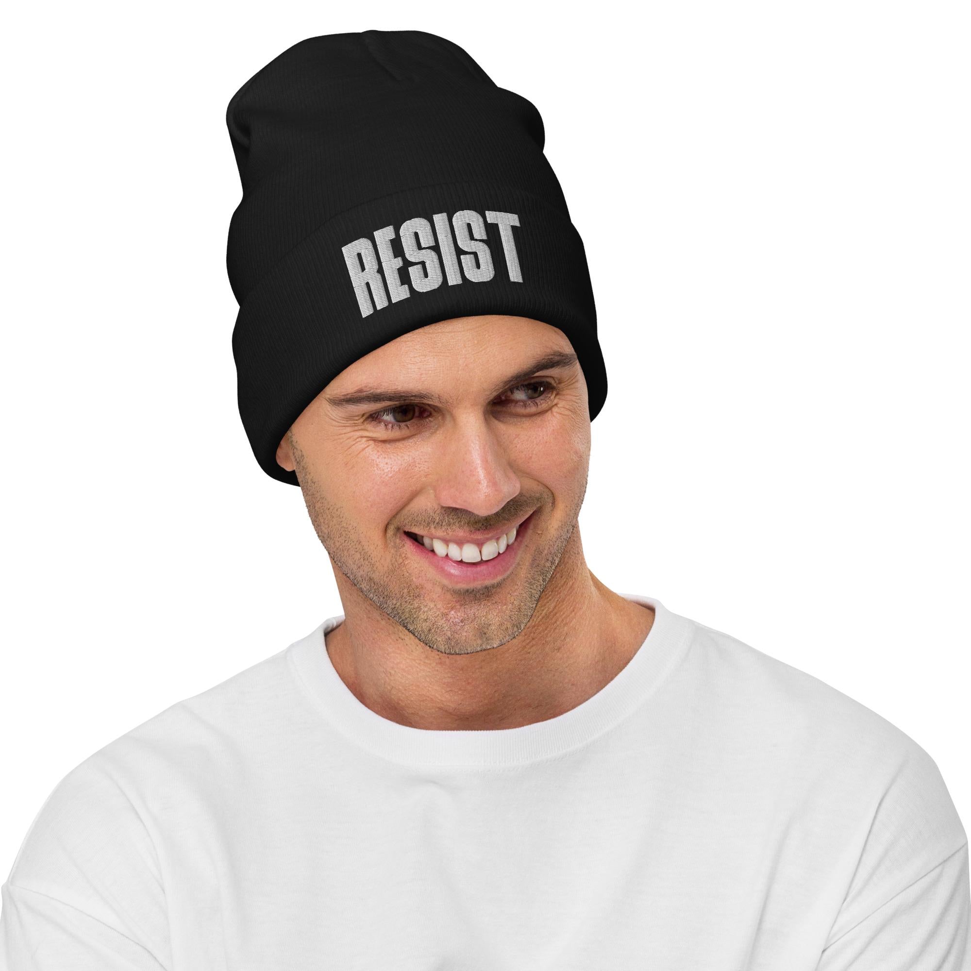 Resist Embroidered Beanie