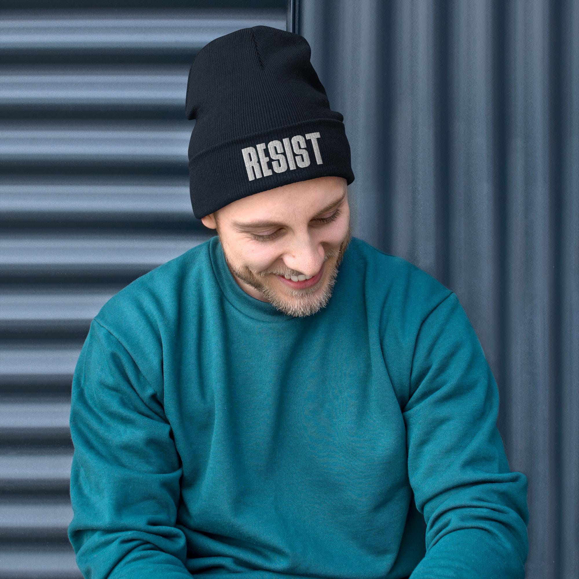 Resist Embroidered Beanie