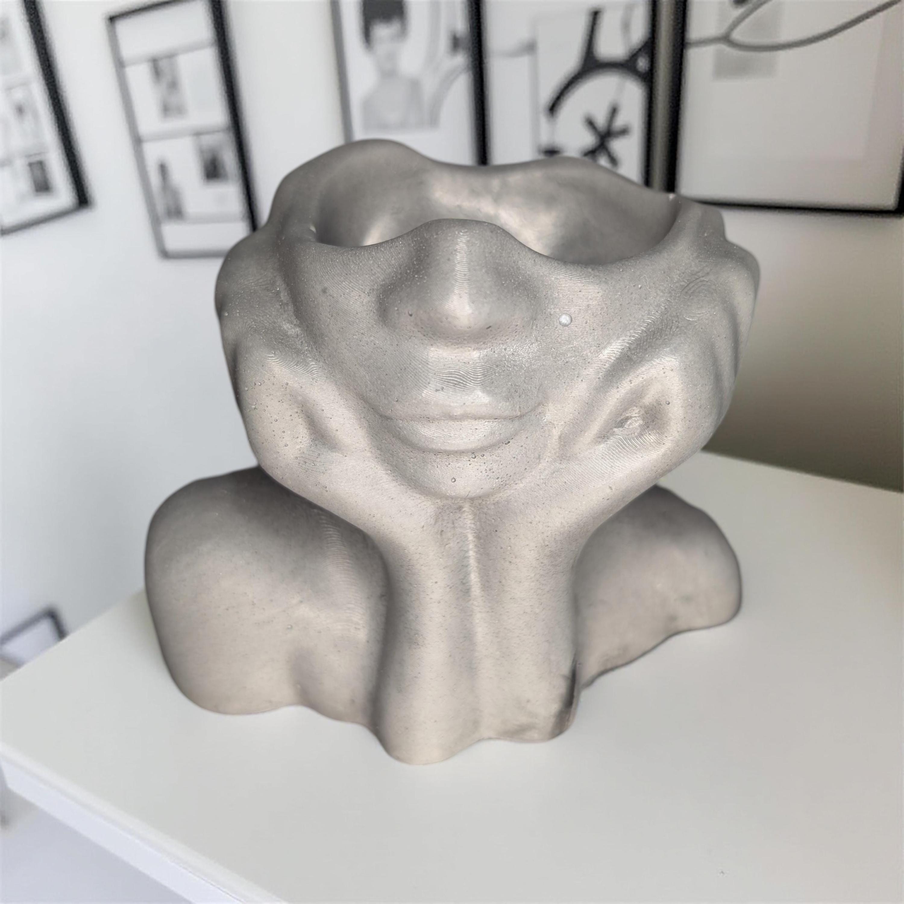Abstract Face Concrete Head Planter / Sculptural Vase — Modern Minimalist Artistic Home Décor