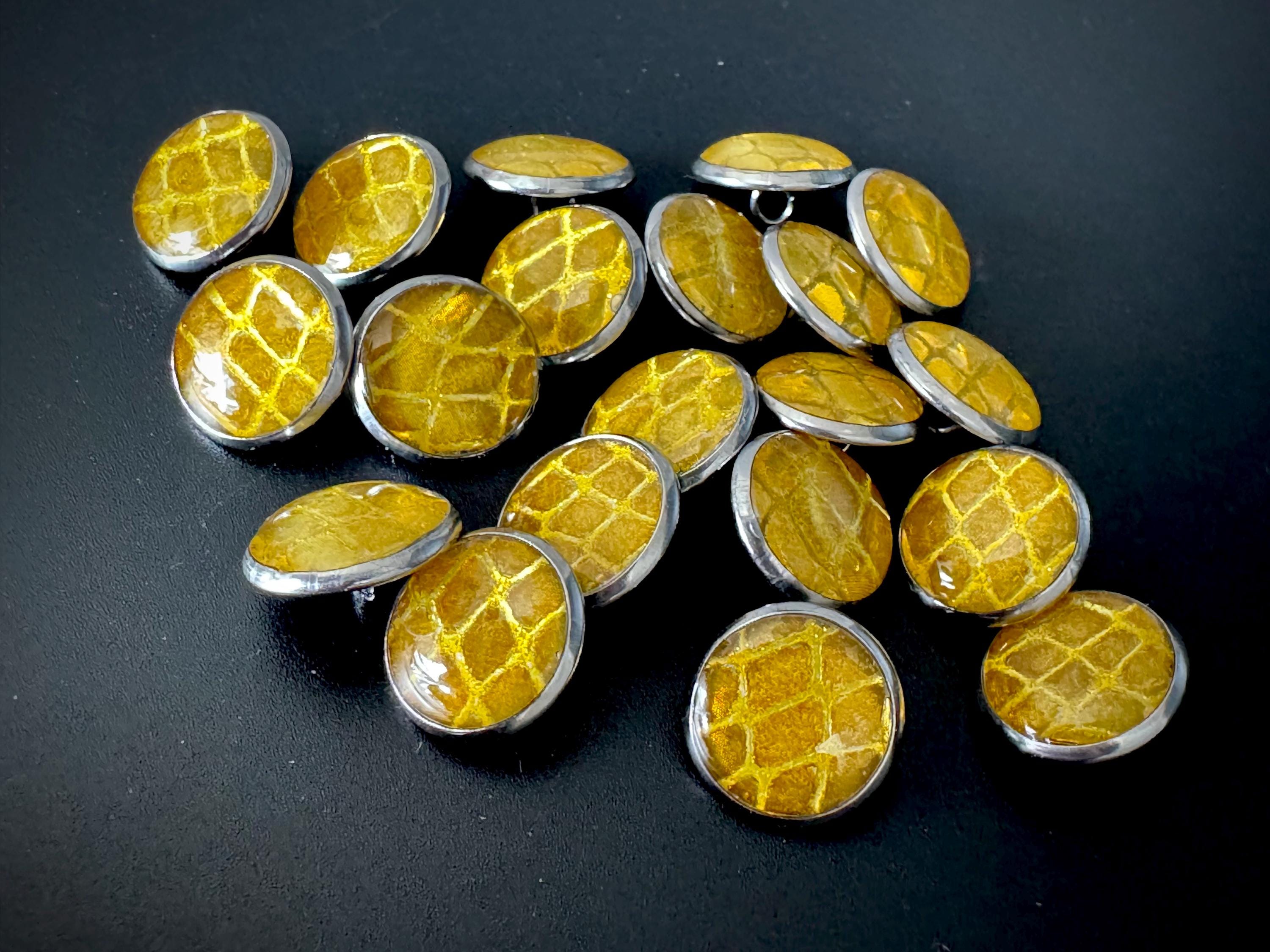 Small Round Buttons - Gold Snakeskin - Year of the Snake - 12mm Stainless Steel