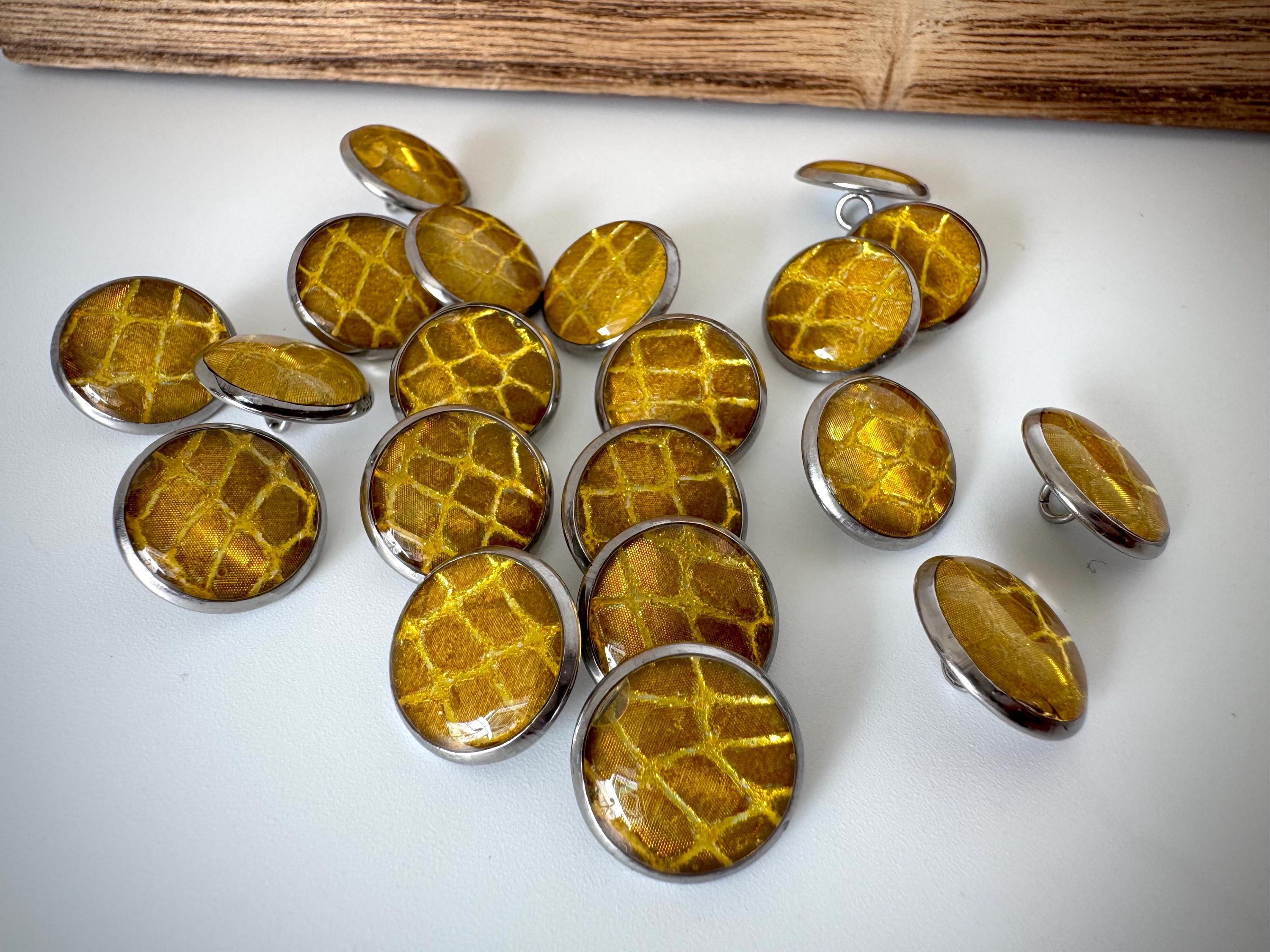 Small Round Buttons - Gold Snakeskin - Year of the Snake - 12mm Stainless Steel