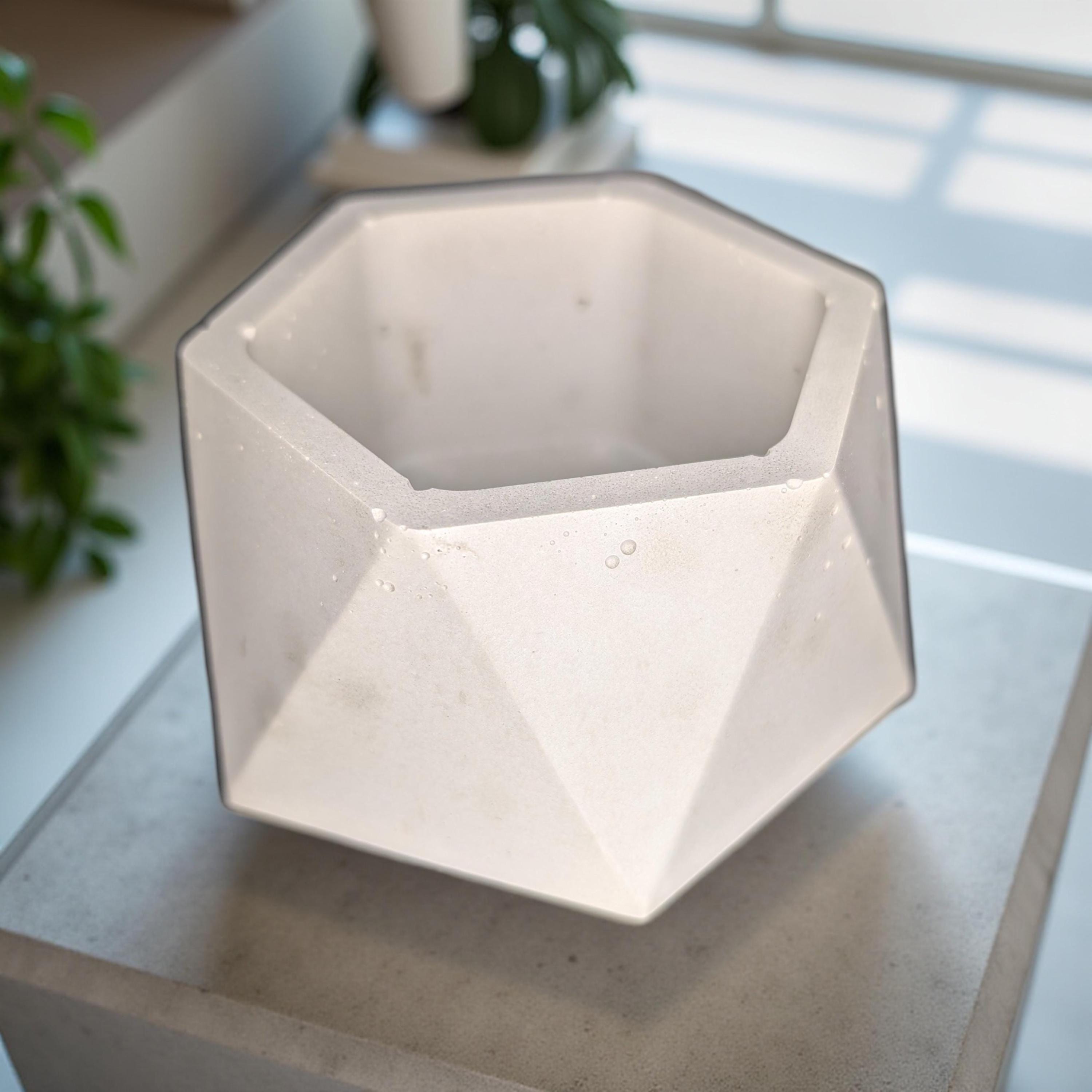 Concrete Hexagon Planter Pot with Drainage Hole - Modern Geometric Succulent Planter