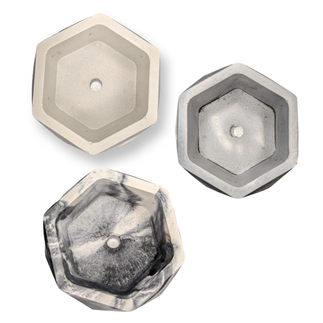 Concrete Hexagon Planter Pot with Drainage Hole - Modern Geometric Succulent Planter
