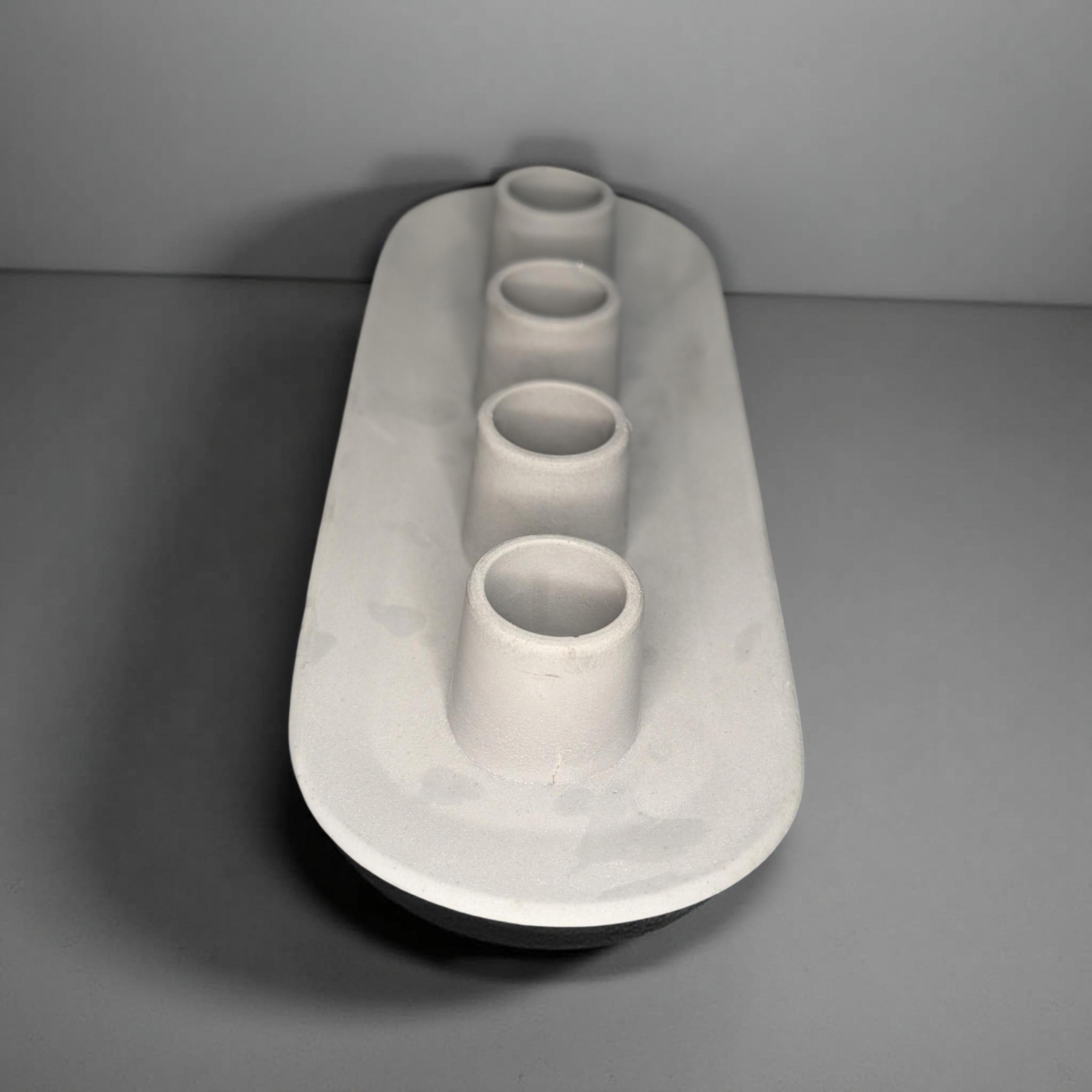 Long Concrete Taper Candle Holder | 4 Candle Minimalist Centerpiece | Modern Industrial Cement Candlestick Tray