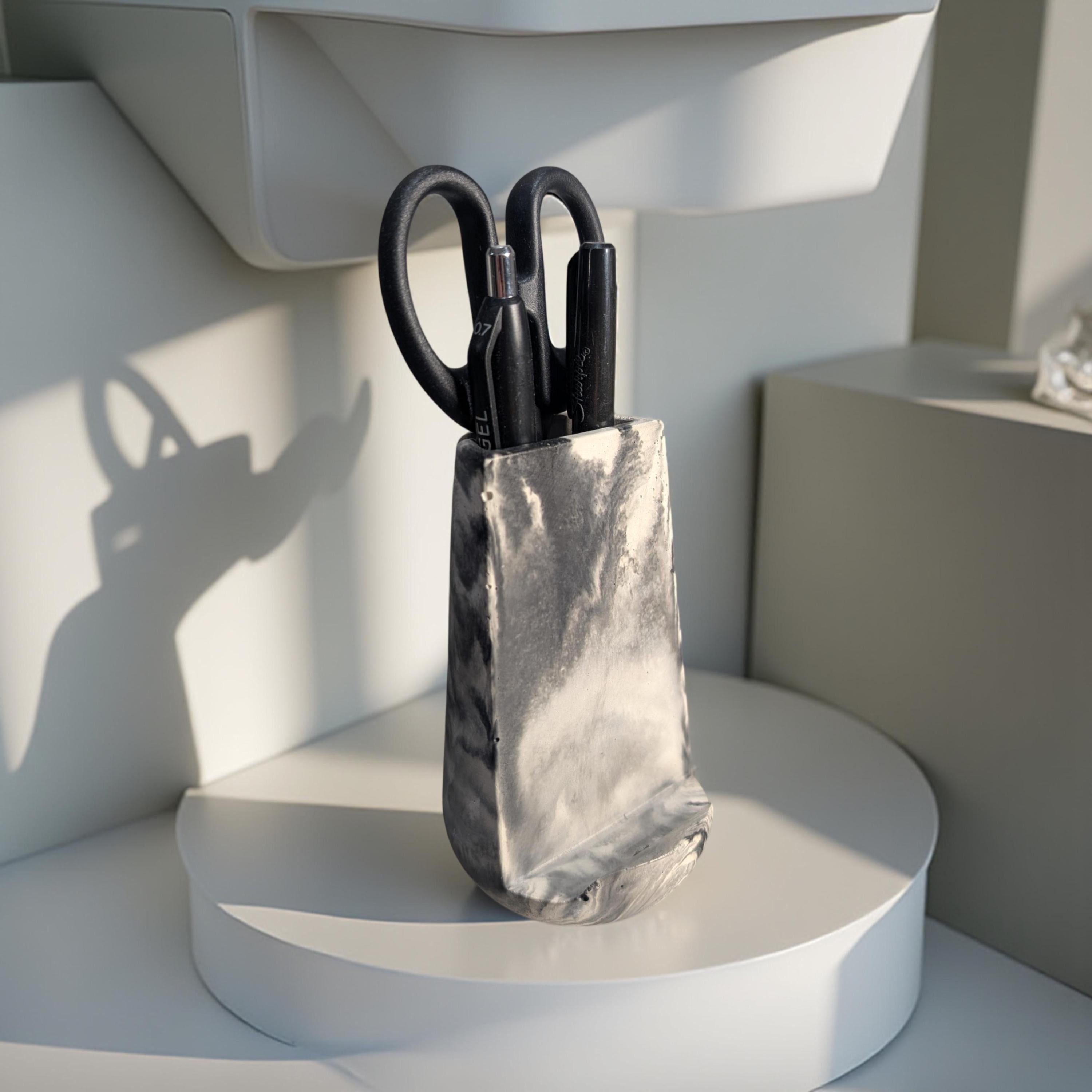 Modern Concrete Phone Stand & Desk Organizer – Pen/Scissor Holder
