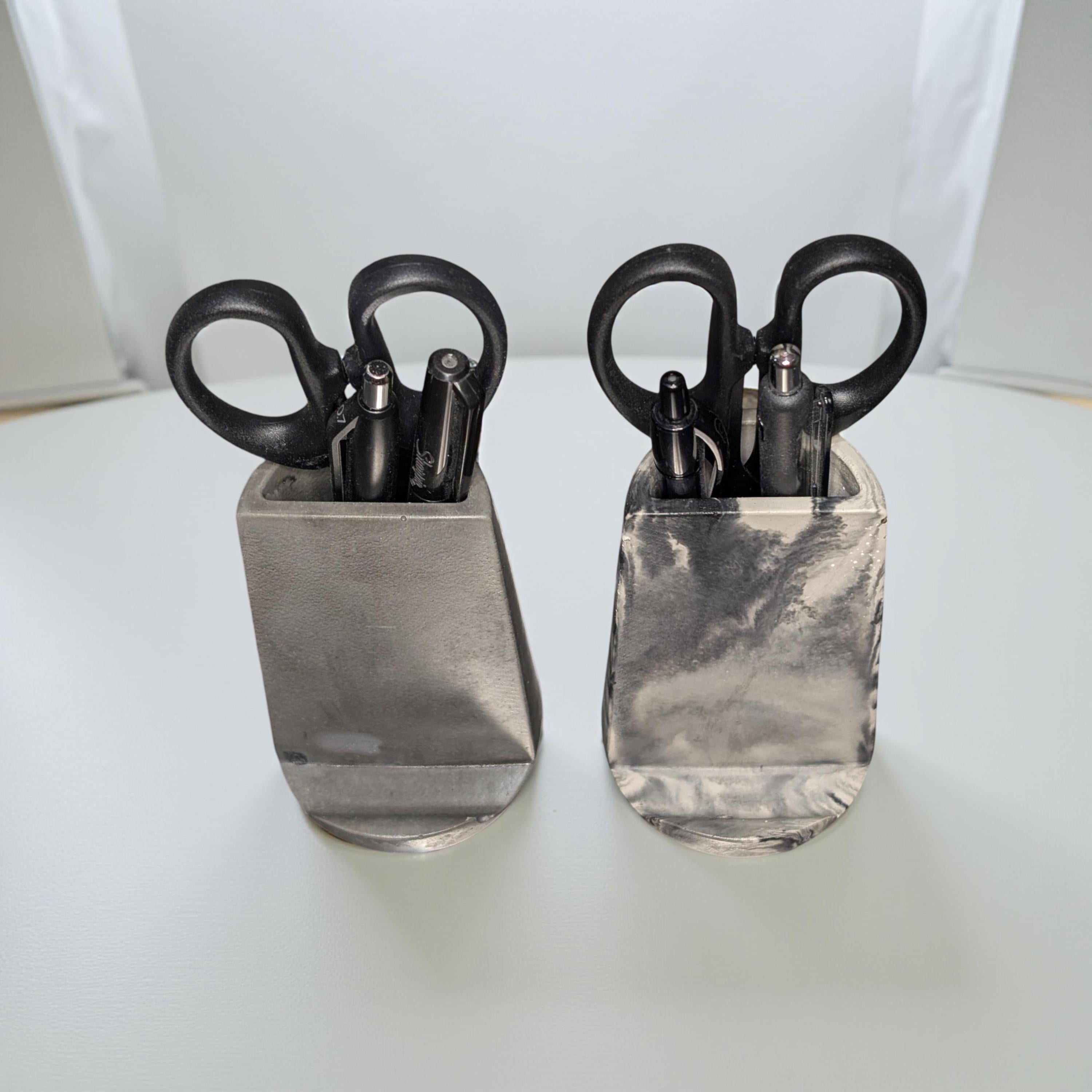 Modern Concrete Phone Stand & Desk Organizer – Pen/Scissor Holder