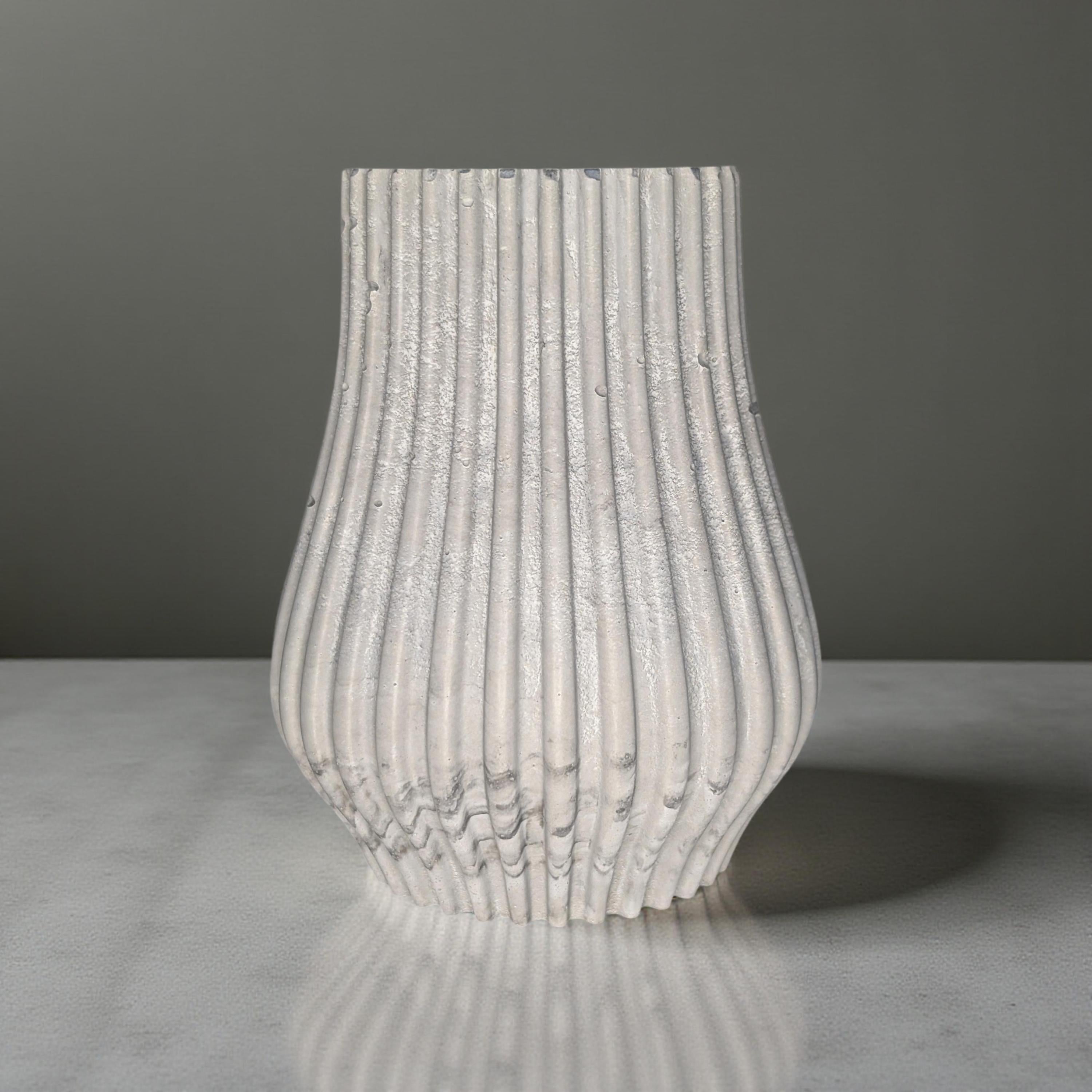 Handmade Ripple Concrete Vase: Modern Fluted Home Decor