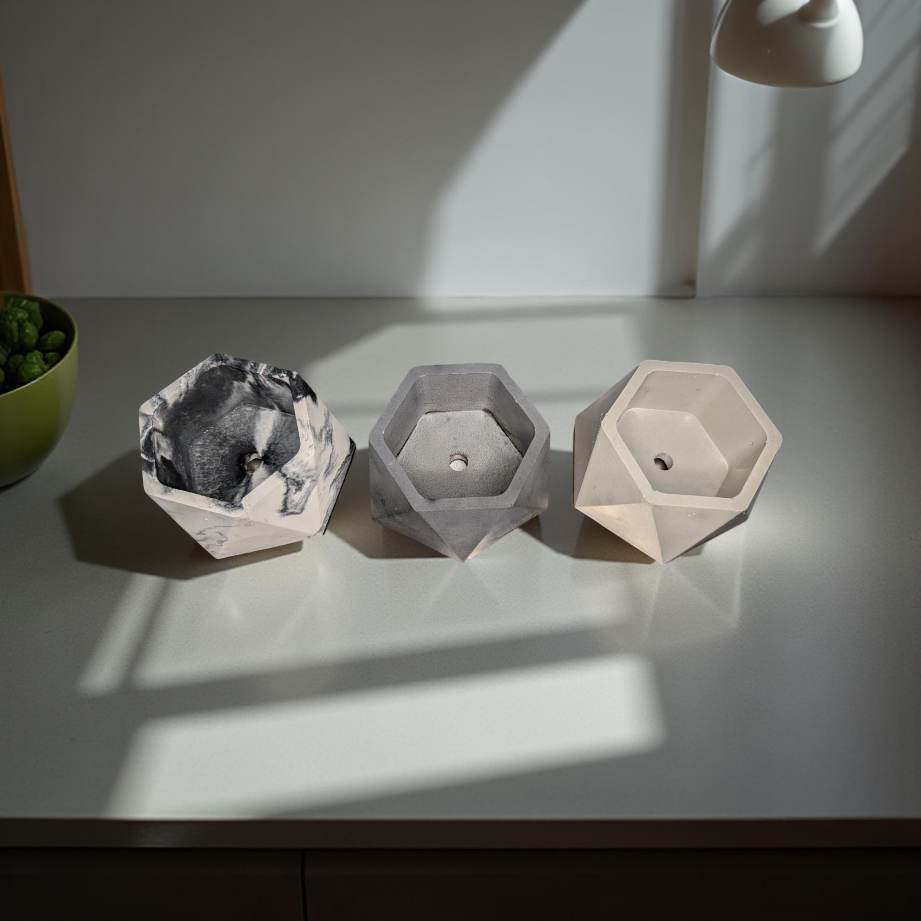 Concrete Hexagon Planter Pot with Drainage Hole - Modern Geometric Succulent Planter