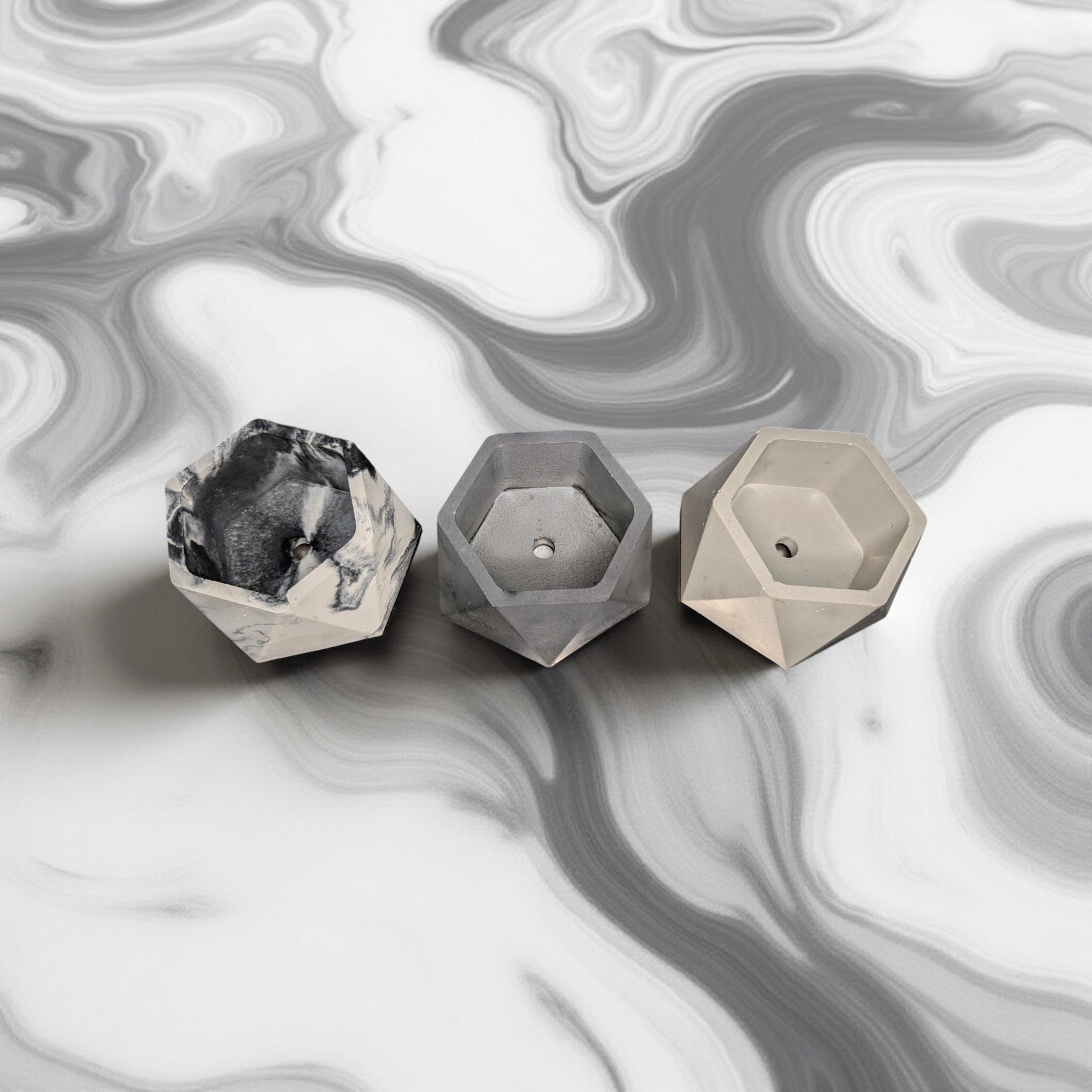 Concrete Hexagon Planter Pot with Drainage Hole - Modern Geometric Succulent Planter