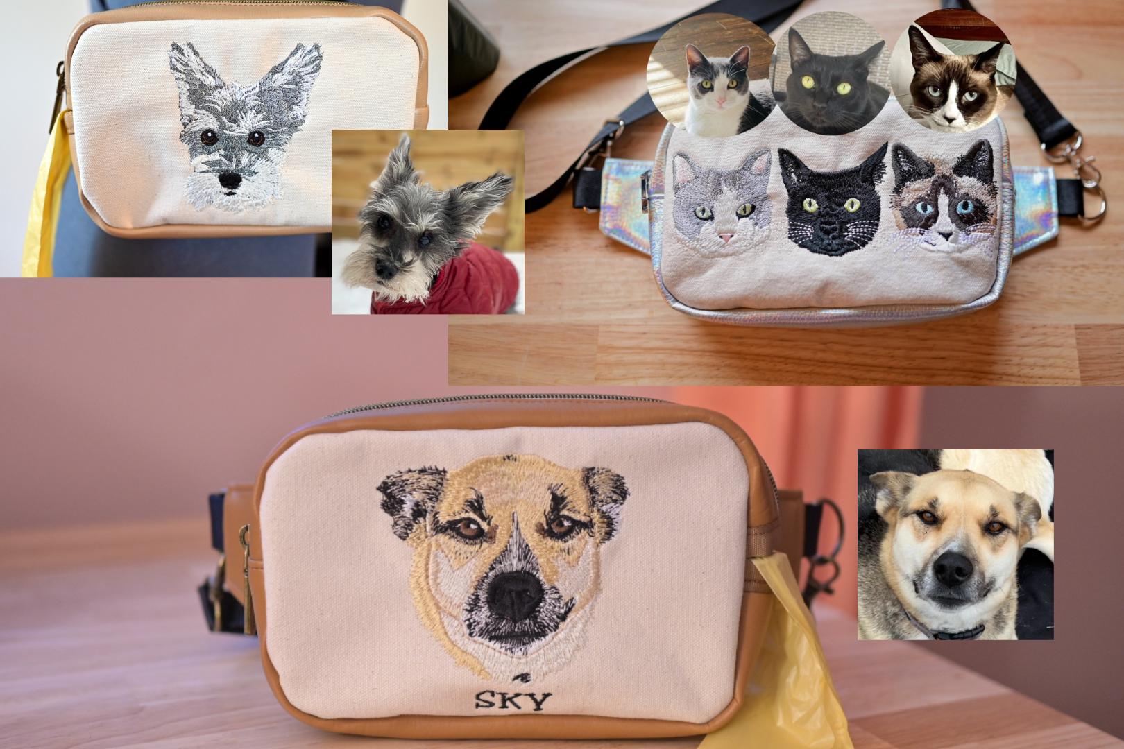 Custom Embroidered Pet Portrait Bag – Dog Walking Fanny Pack - NO AI