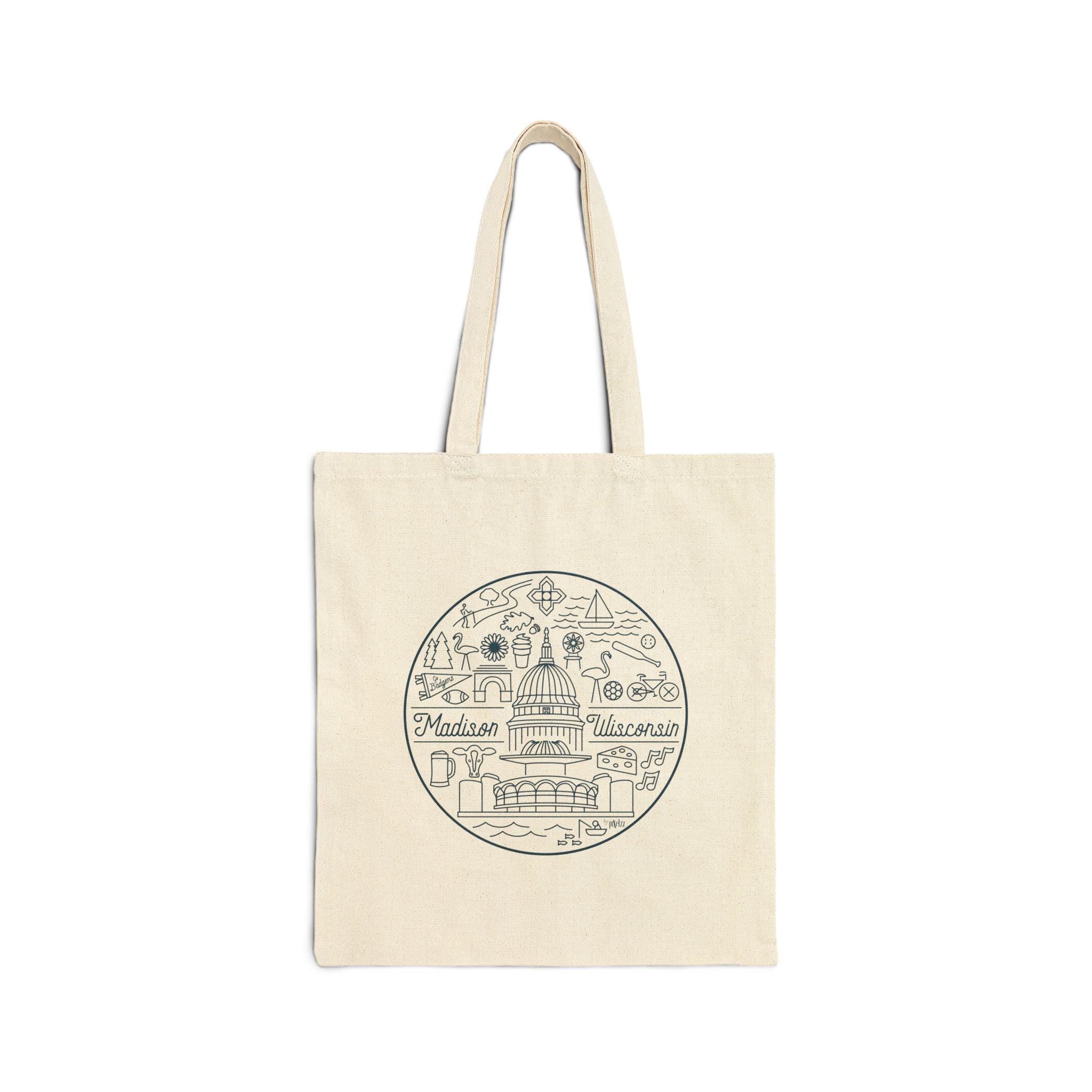 Madison Wisconsin Cotton Canvas Tote Bag, Eco-Friendly Shopping Bag, Travel Tote, City Souvenir, Gift Idea