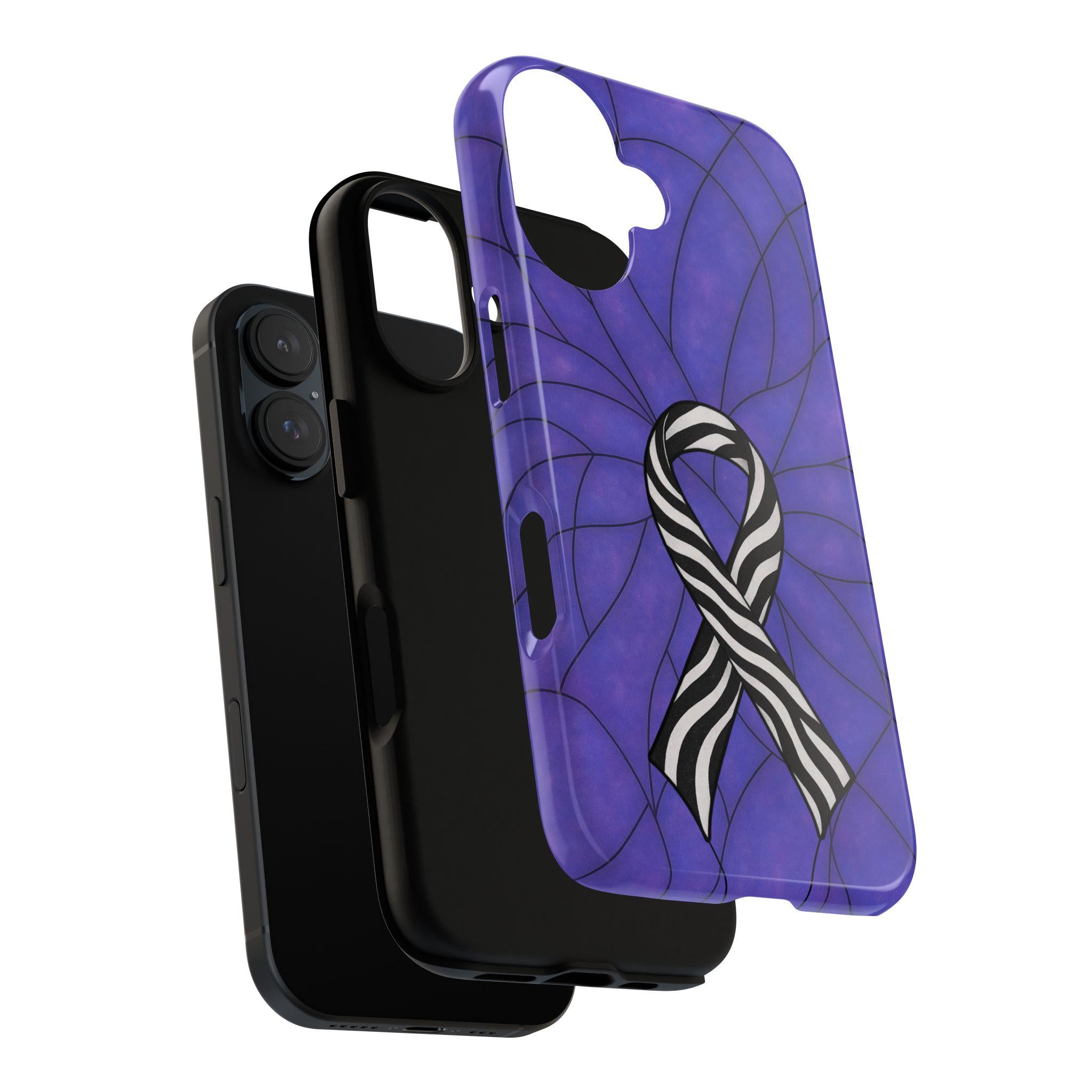 Stained Glass Effect Zebra Ribbon iPhone Tough Case | Rare Disease Warrior Gift | EDS Awareness iPhone Case 8 11 12 13 14 15 16 Pro Max