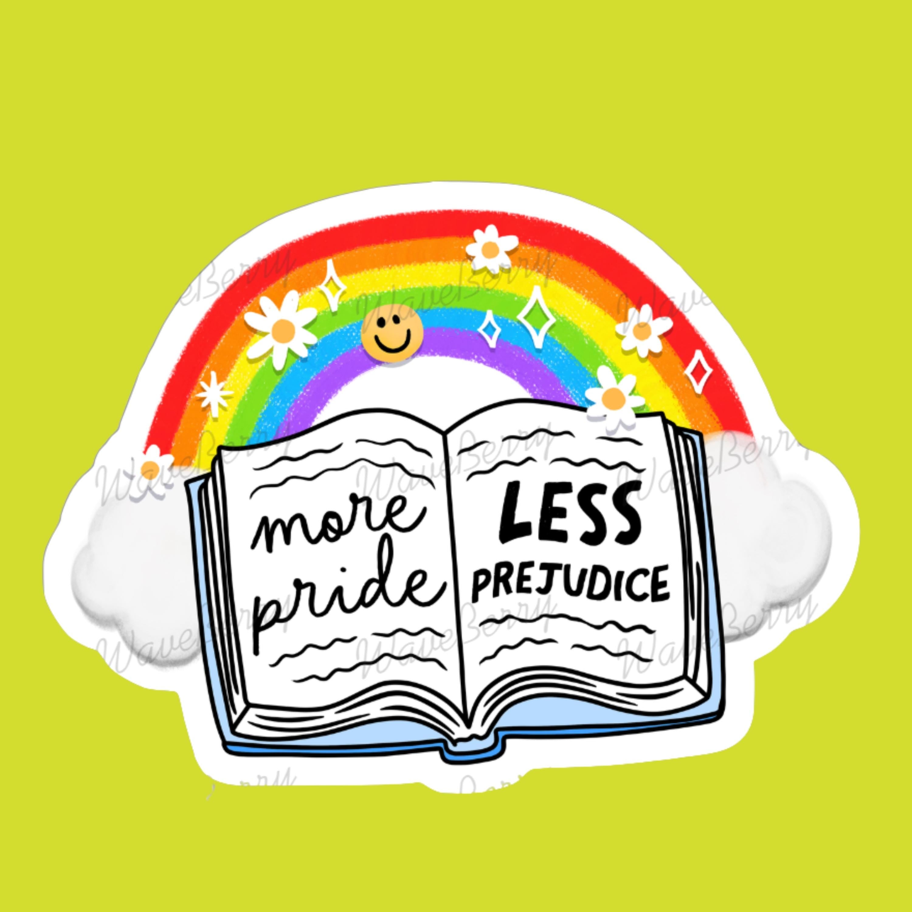 Rainbow Book LGBTQ+ Pride Sticker: More Pride, Less Prejudice