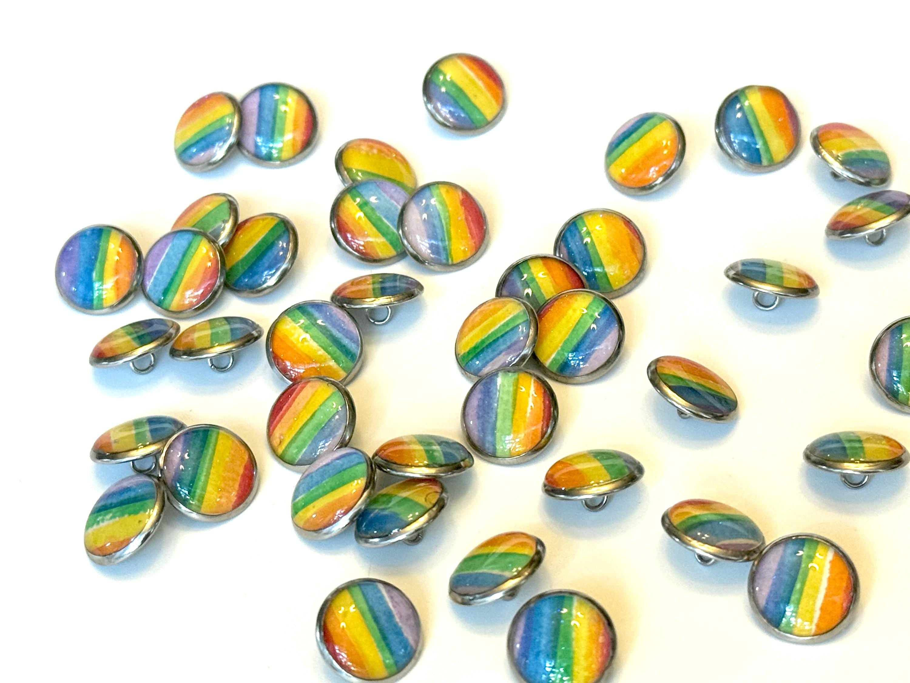 NEW Rainbow Buttons - Pride Month - Iridescent Glitter - 12mm