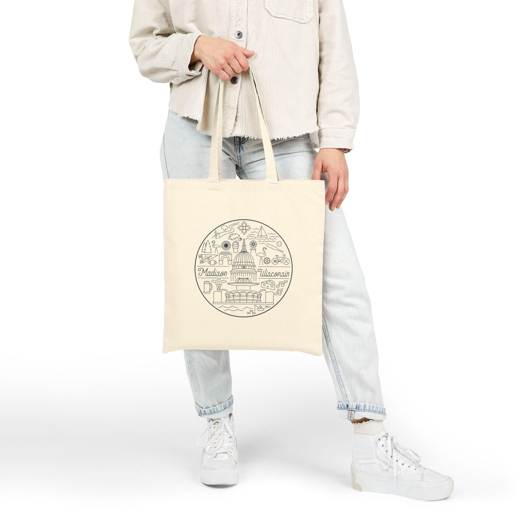 Madison Wisconsin Cotton Canvas Tote Bag, Eco-Friendly Shopping Bag, Travel Tote, City Souvenir, Gift Idea