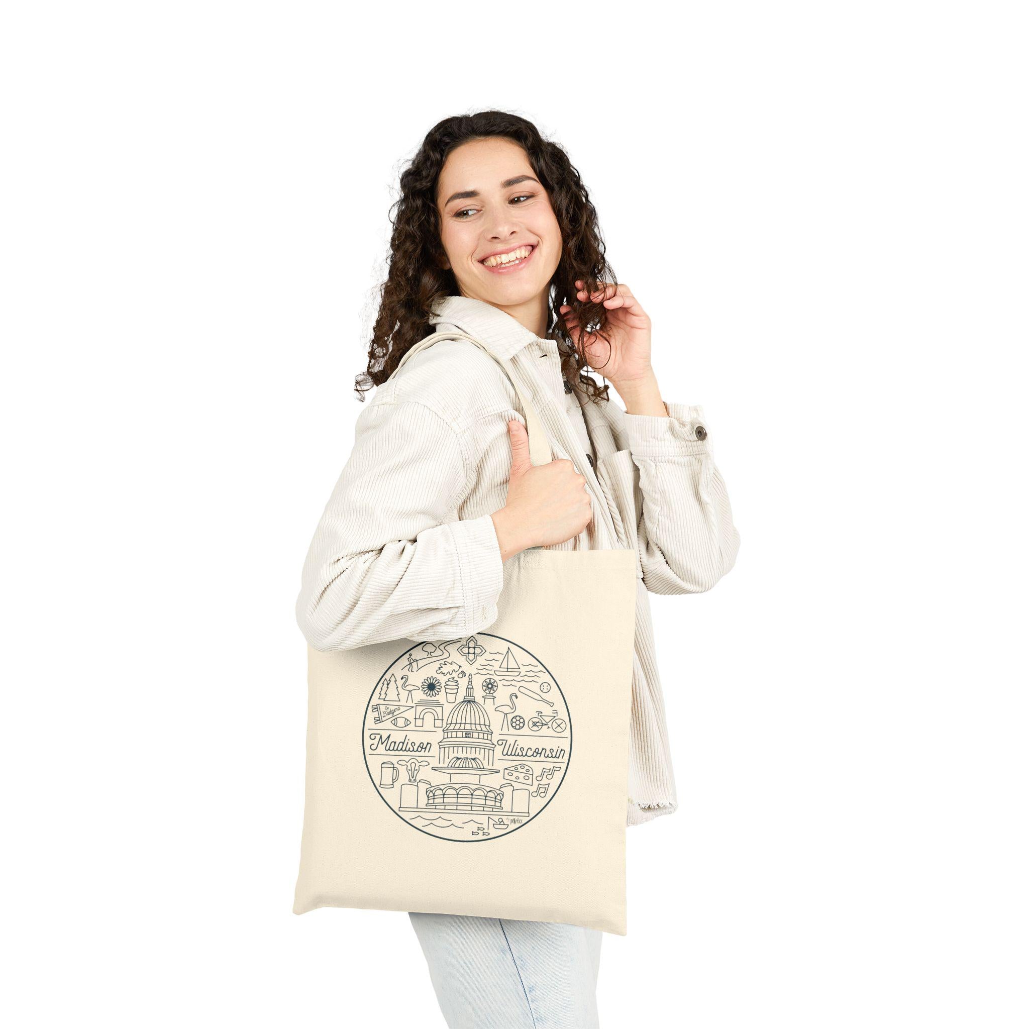 Madison Wisconsin Cotton Canvas Tote Bag, Eco-Friendly Shopping Bag, Travel Tote, City Souvenir, Gift Idea
