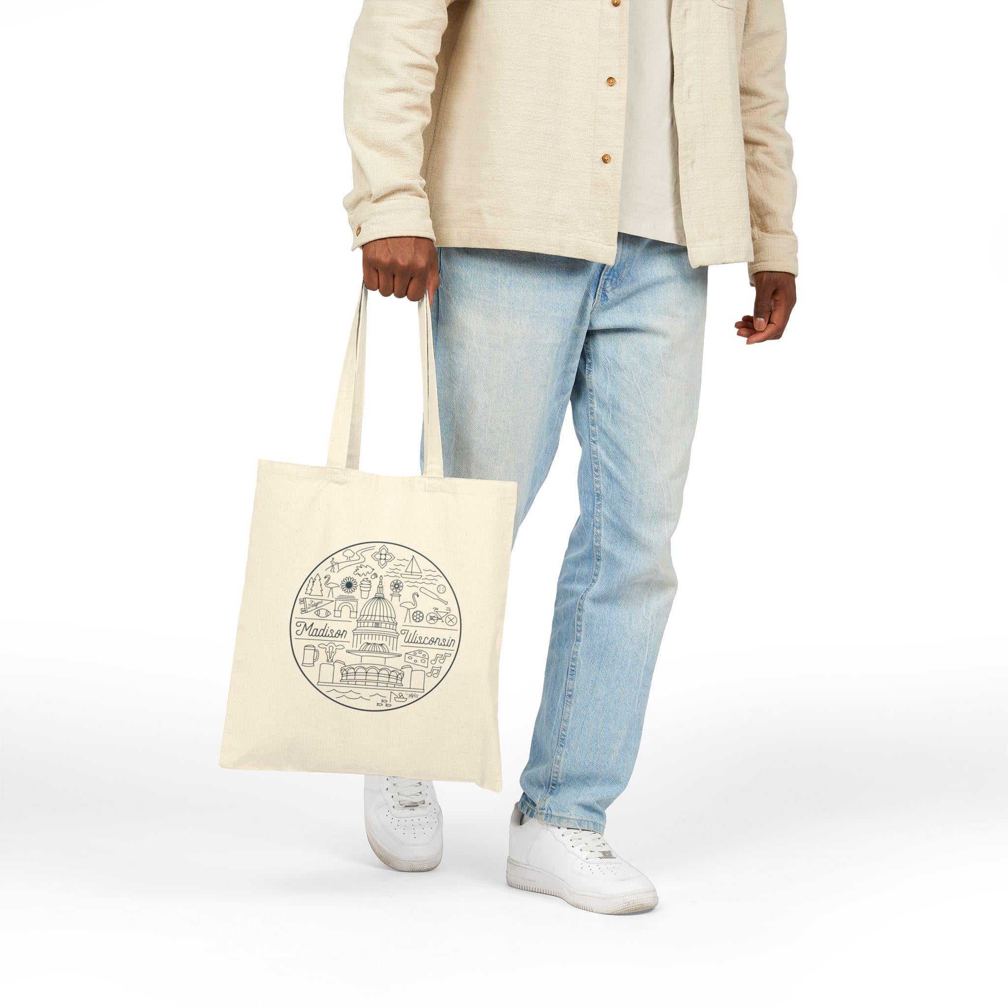 Madison Wisconsin Cotton Canvas Tote Bag, Eco-Friendly Shopping Bag, Travel Tote, City Souvenir, Gift Idea