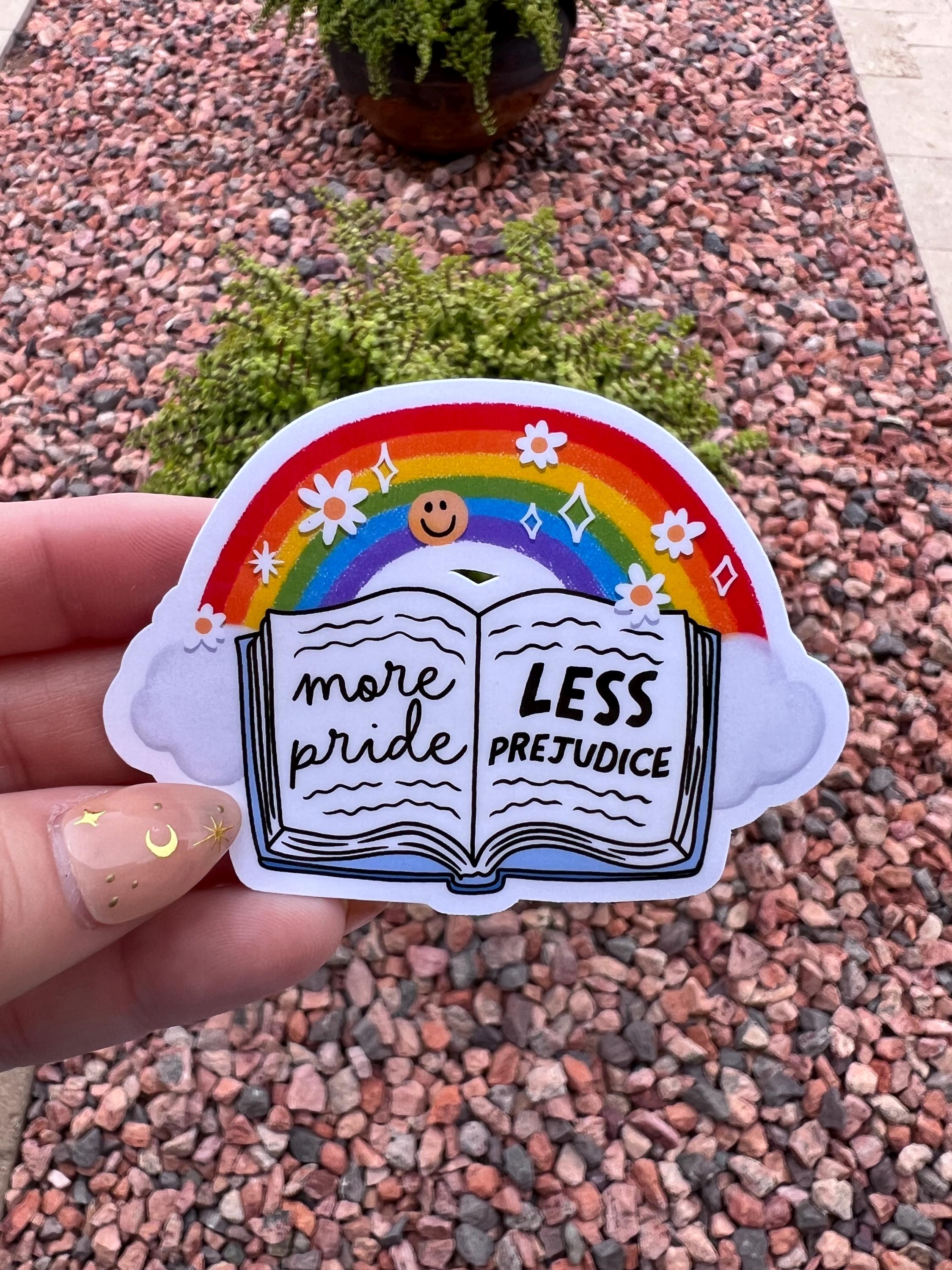 Rainbow Book LGBTQ+ Pride Sticker: More Pride, Less Prejudice