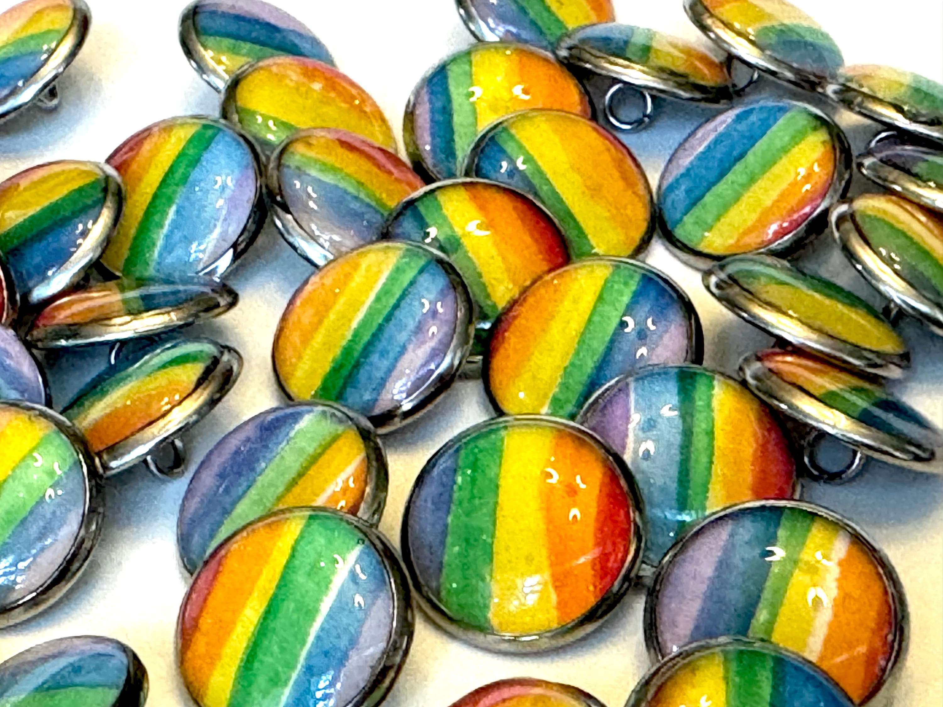 NEW Rainbow Buttons - Pride Month - Iridescent Glitter - 12mm