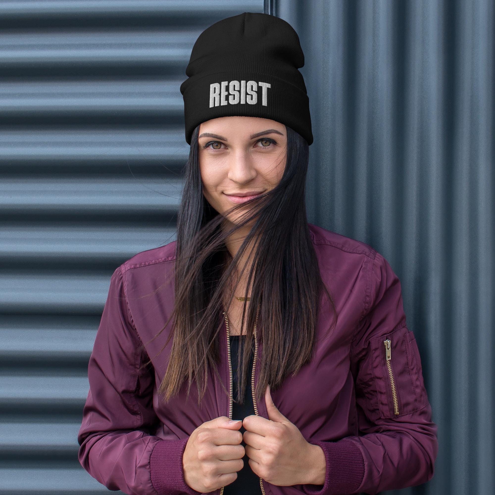 Resist Embroidered Beanie