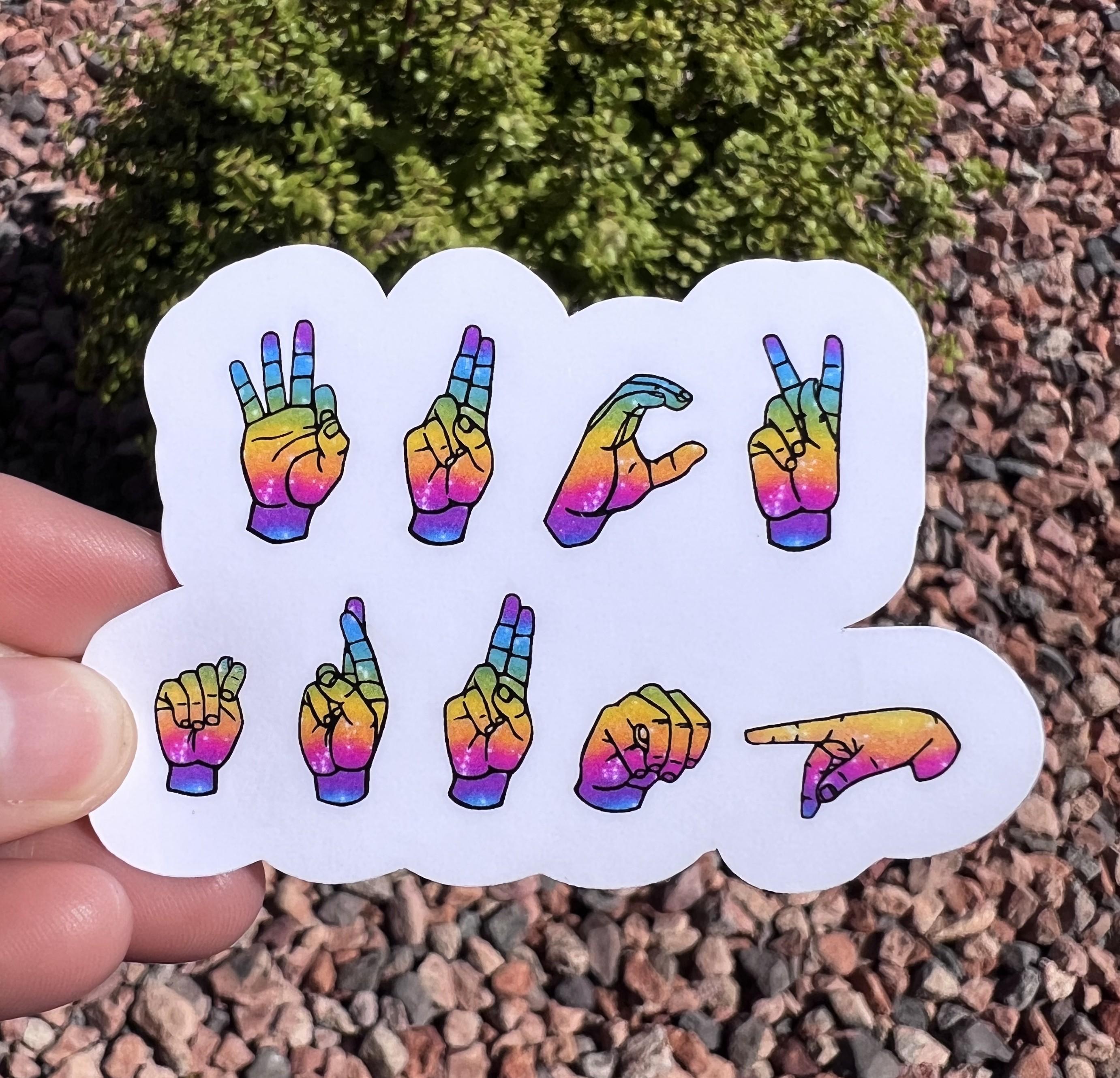 ASL Fuck Trump Sticker, Rainbow Sign Language Protest Decal, Anti-Trump Sticker, 2 or 3 Inch, Clear or Holographic