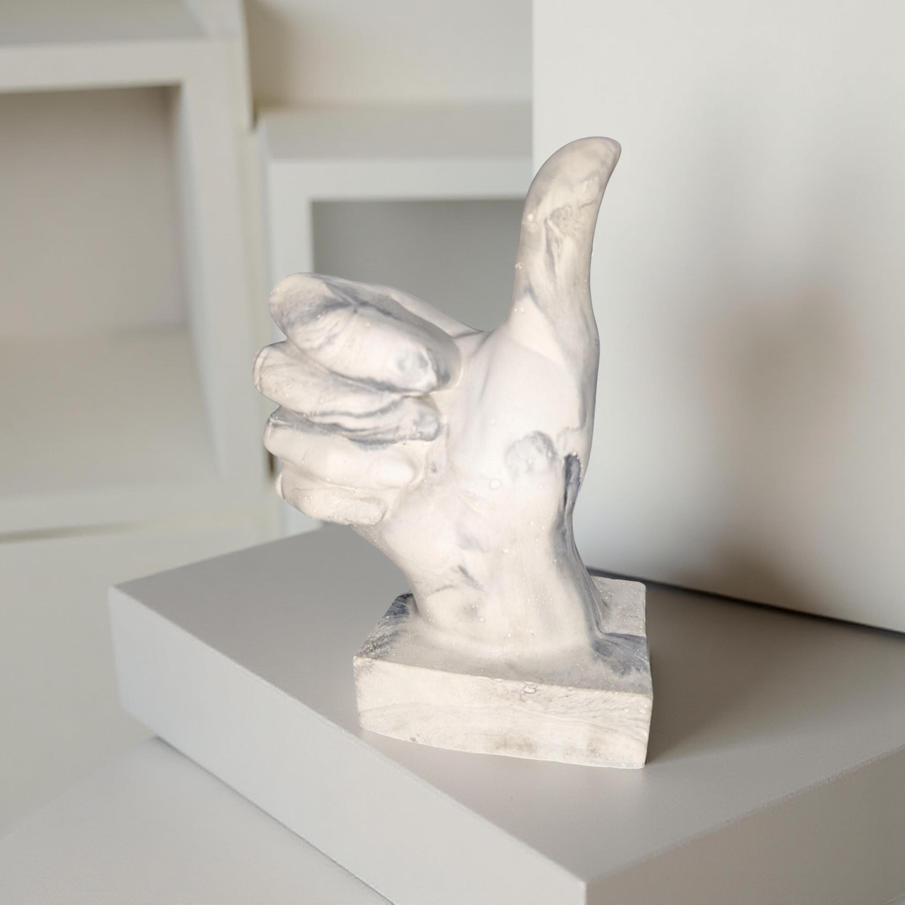 Marbled Concrete Thumbs Up Statue: Handcrafted Desk Decor