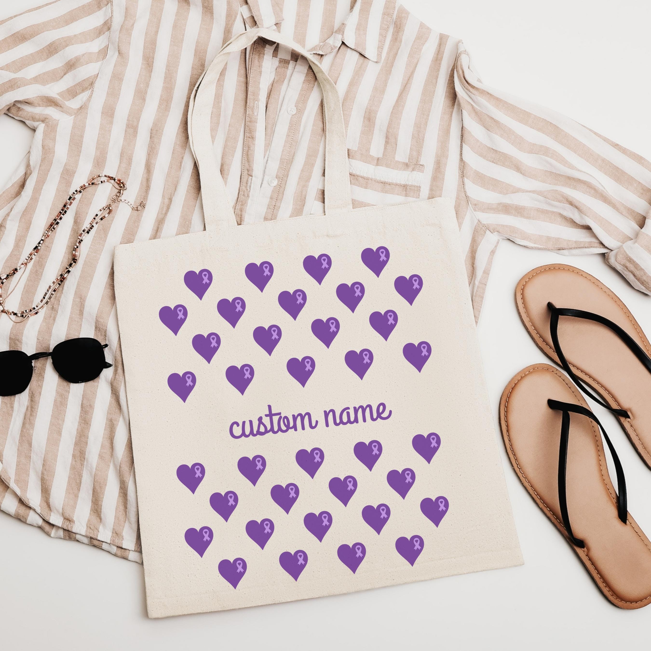 Personalized MCAS Awareness Tote Bag | Custom Support Gift for Mast Cell Activation Syndrome | Customized Name Purple Ribbon MCA Canvas Bag