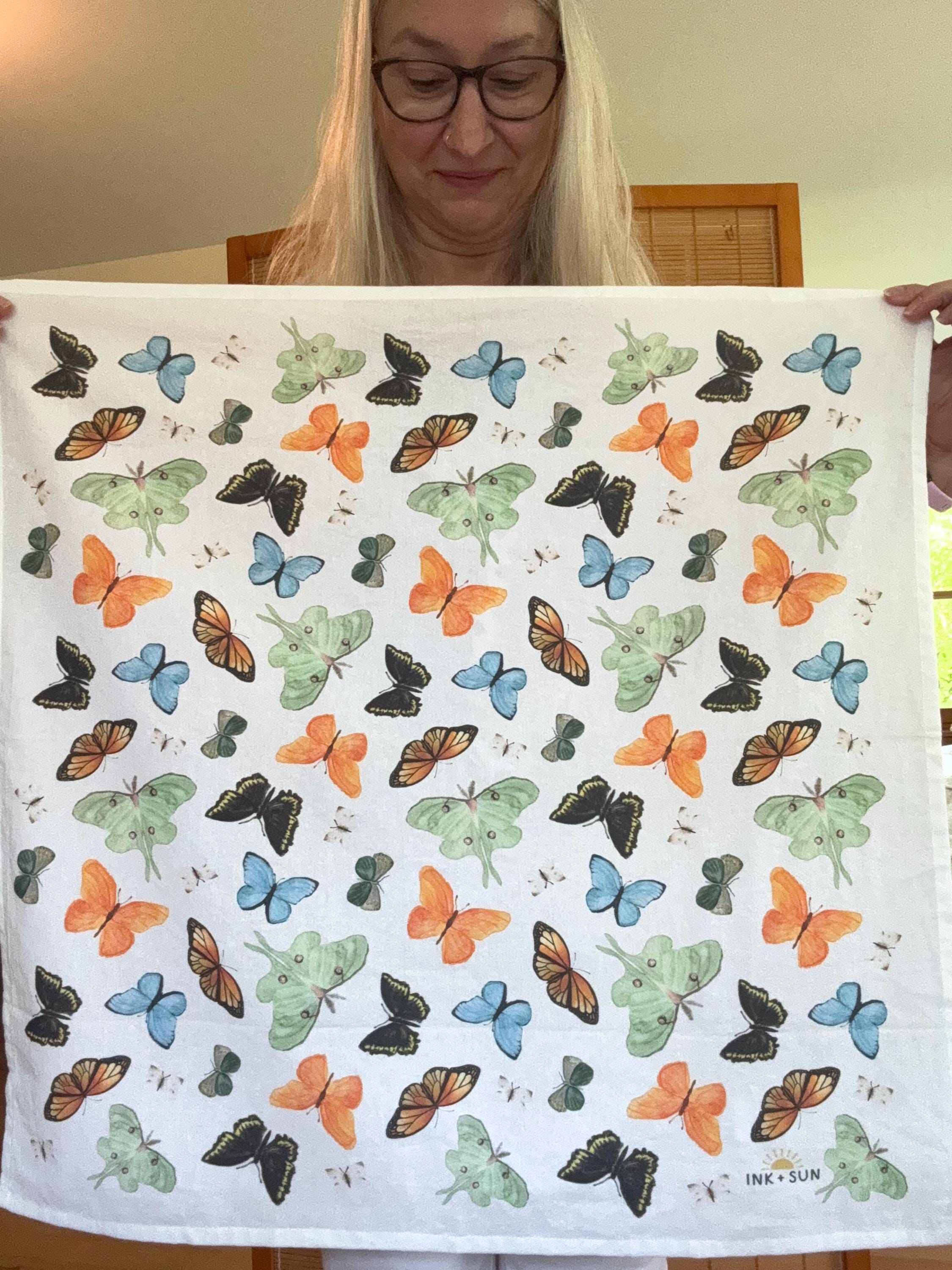 Watercolor Butterfly Tea Towel: Large Cotton Kitchen Decor