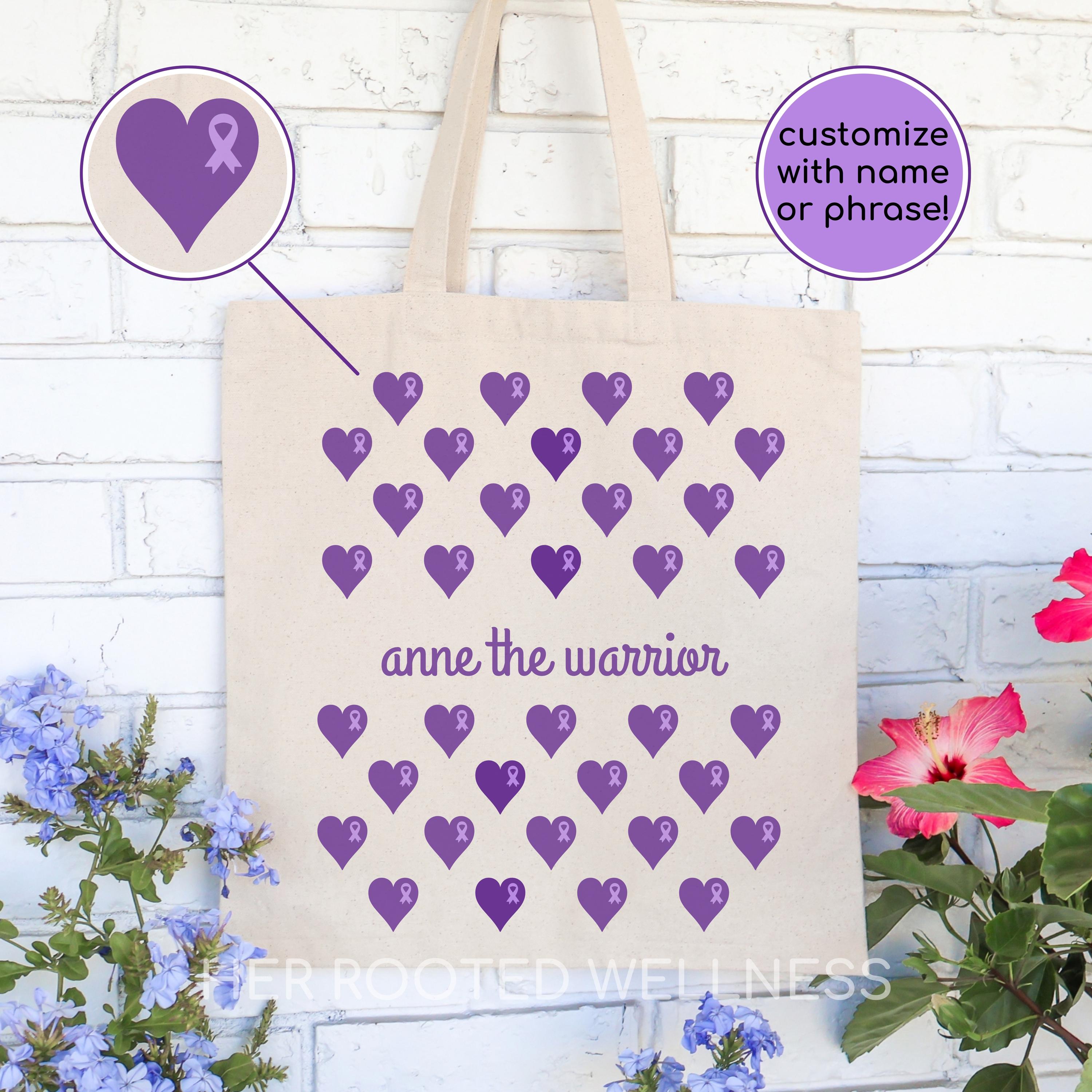Personalized MCAS Awareness Tote Bag | Custom Support Gift for Mast Cell Activation Syndrome | Customized Name Purple Ribbon MCA Canvas Bag