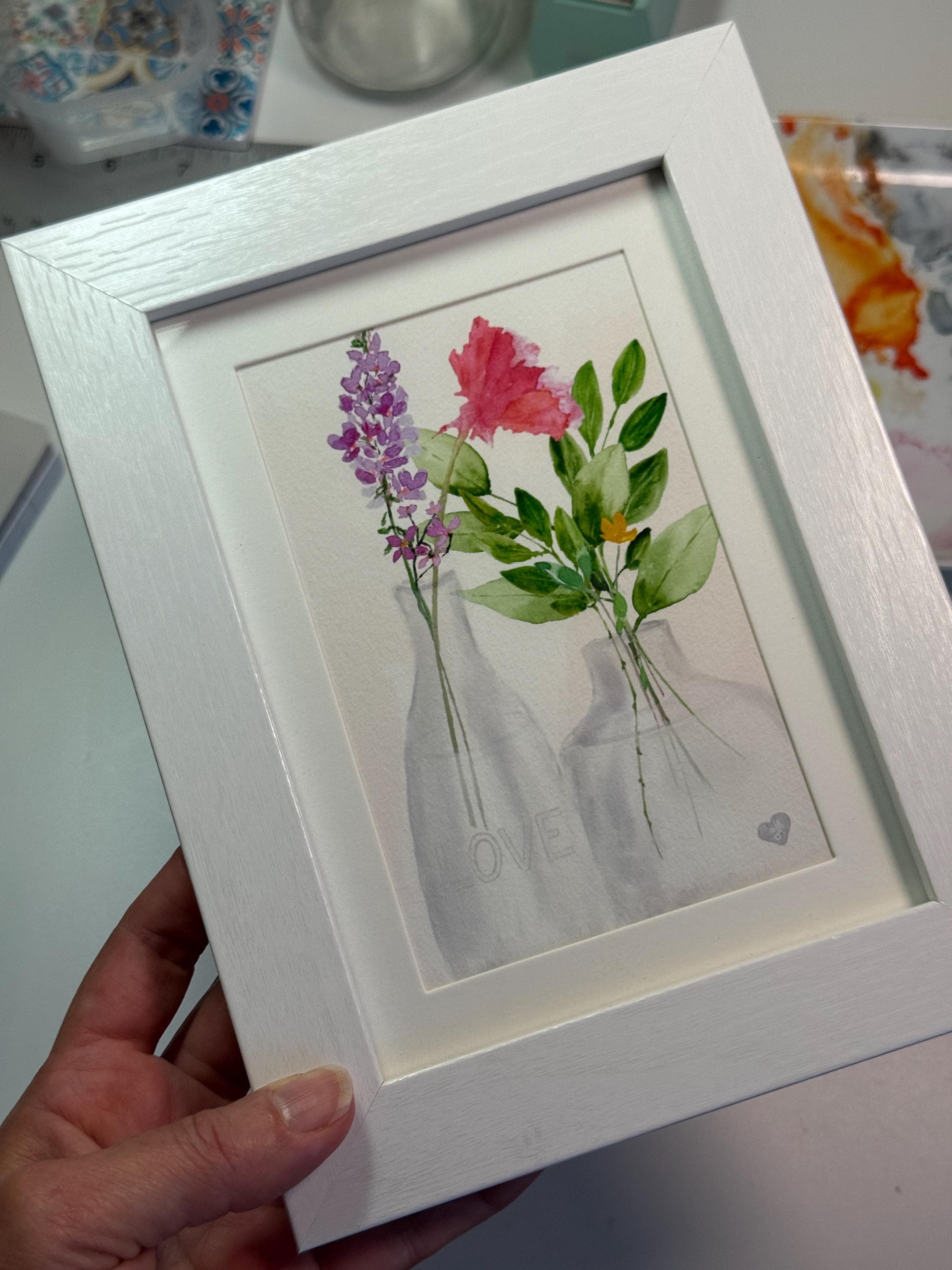 Pink Carnation Watercolor Art Print: Floral Vase Painting